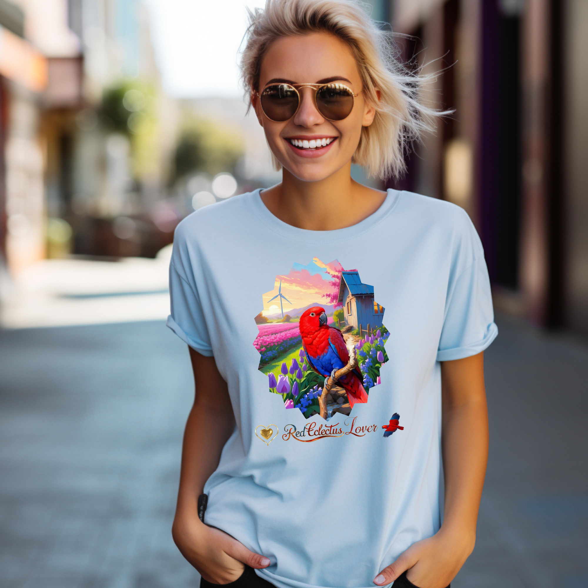 Red Eclectus Lover Floral Scenic T-Shirt