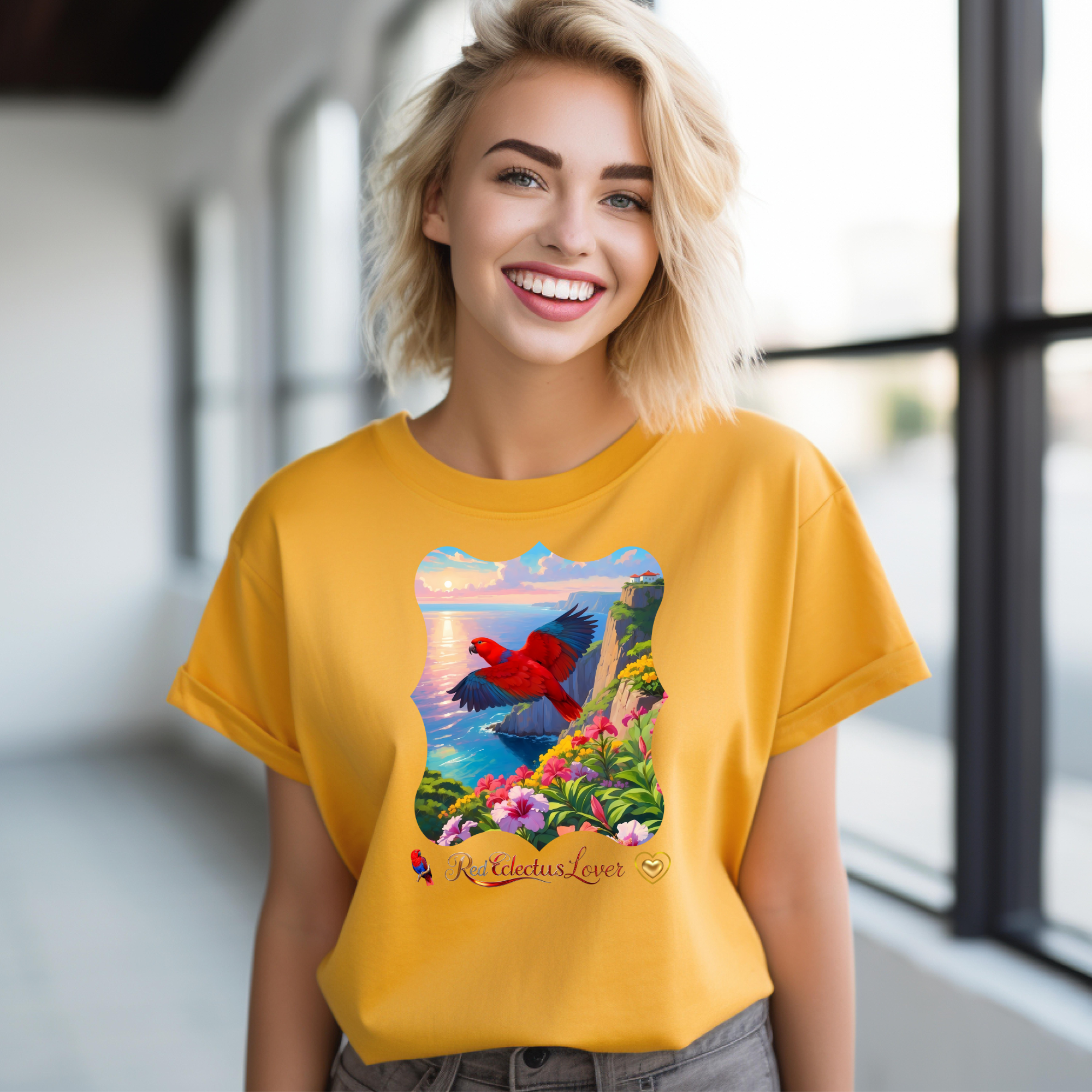 Red Eclectus Lover Floral T-Shirt