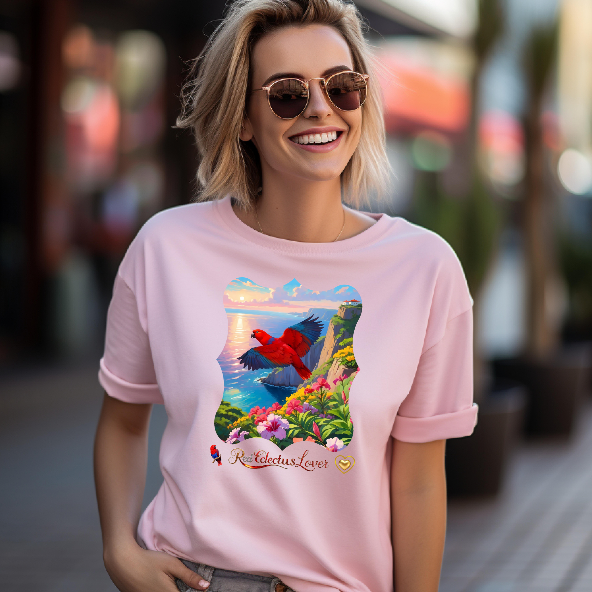 Red Eclectus Lover Floral T-Shirt