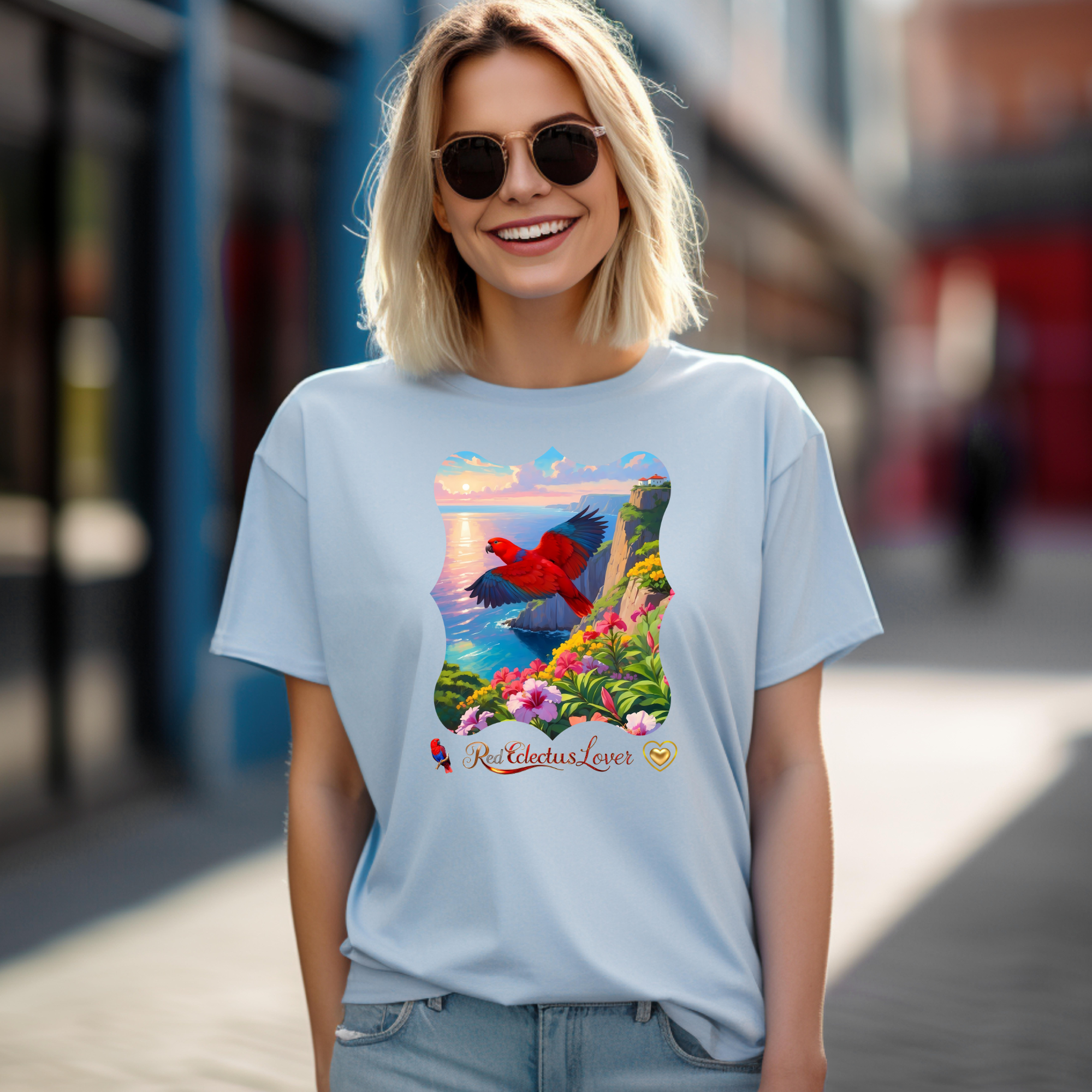 Red Eclectus Lover Floral T-Shirt