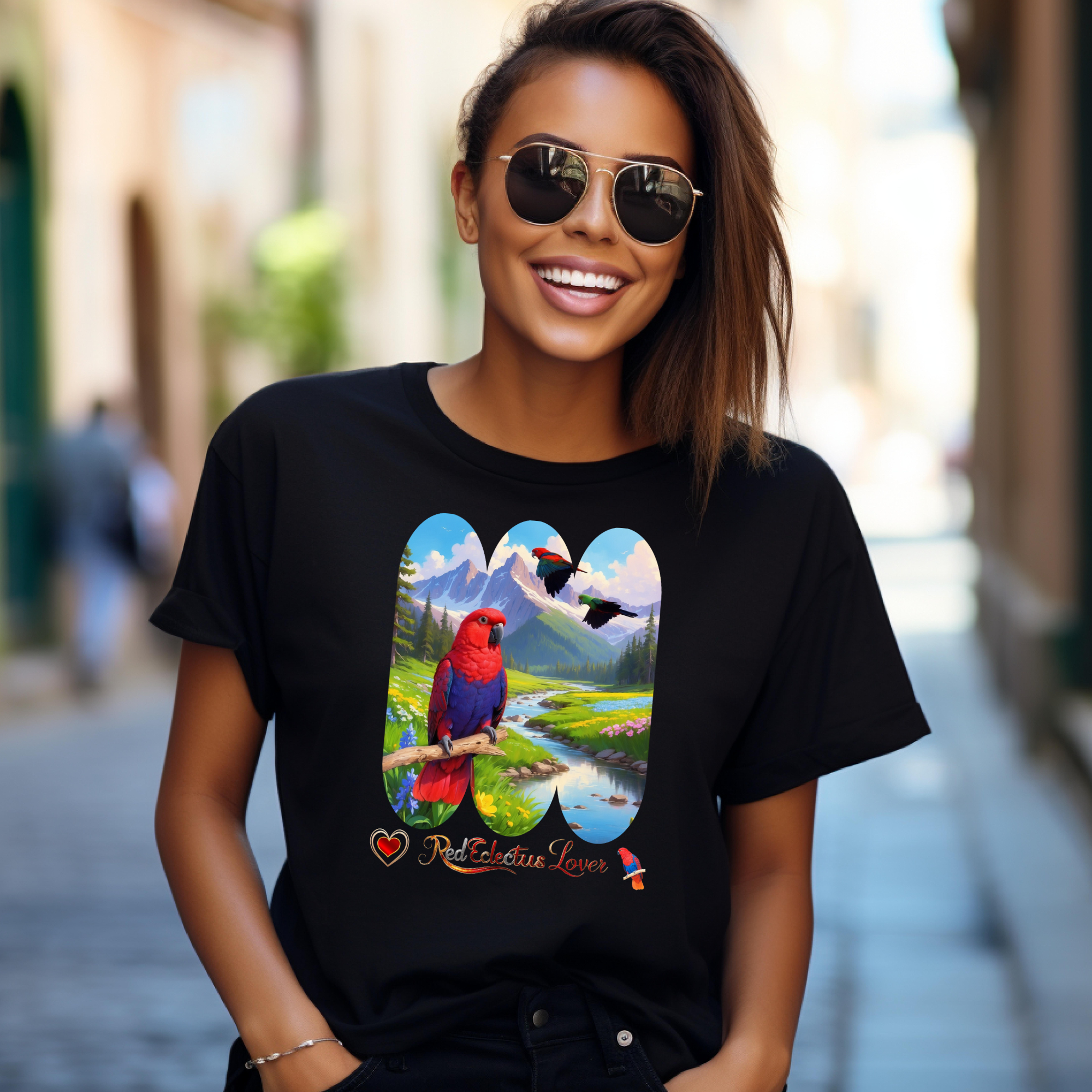 Red Eclectus Lover Lake Scenic T-Shirt
