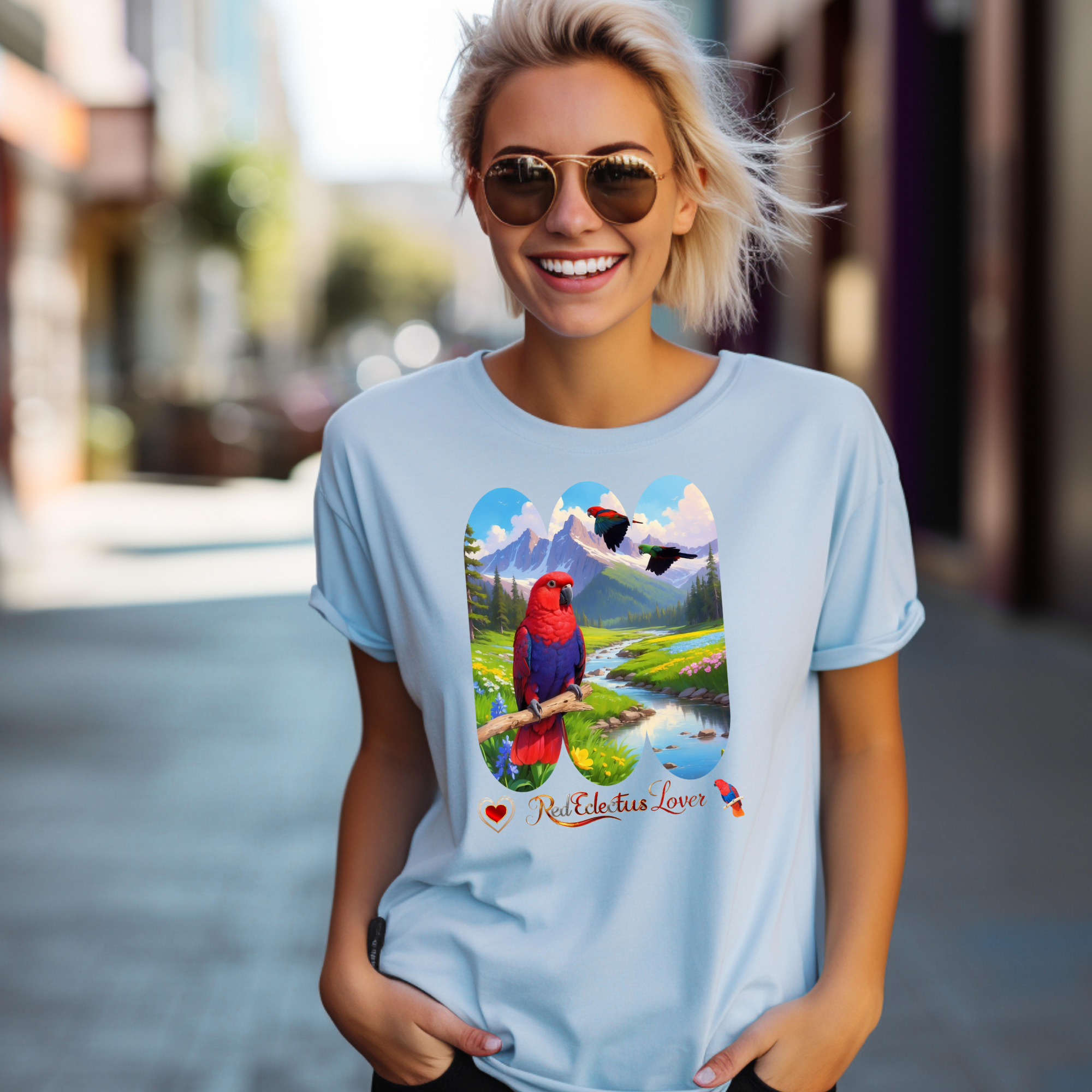 Red Eclectus Lover Lake Scenic T-Shirt