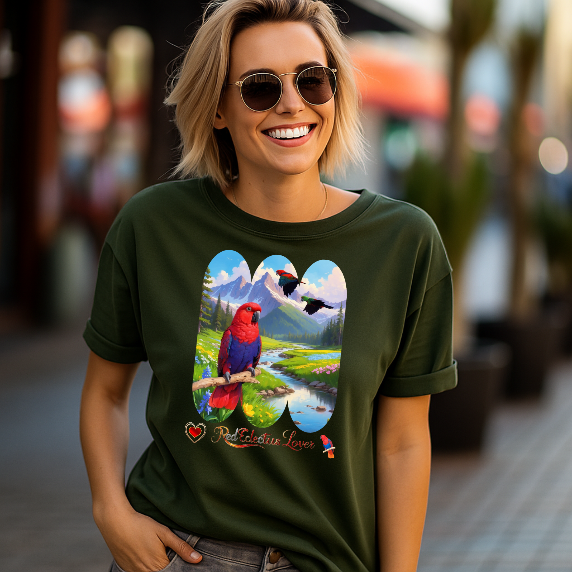 Red Eclectus Lover Lake Scenic T-Shirt