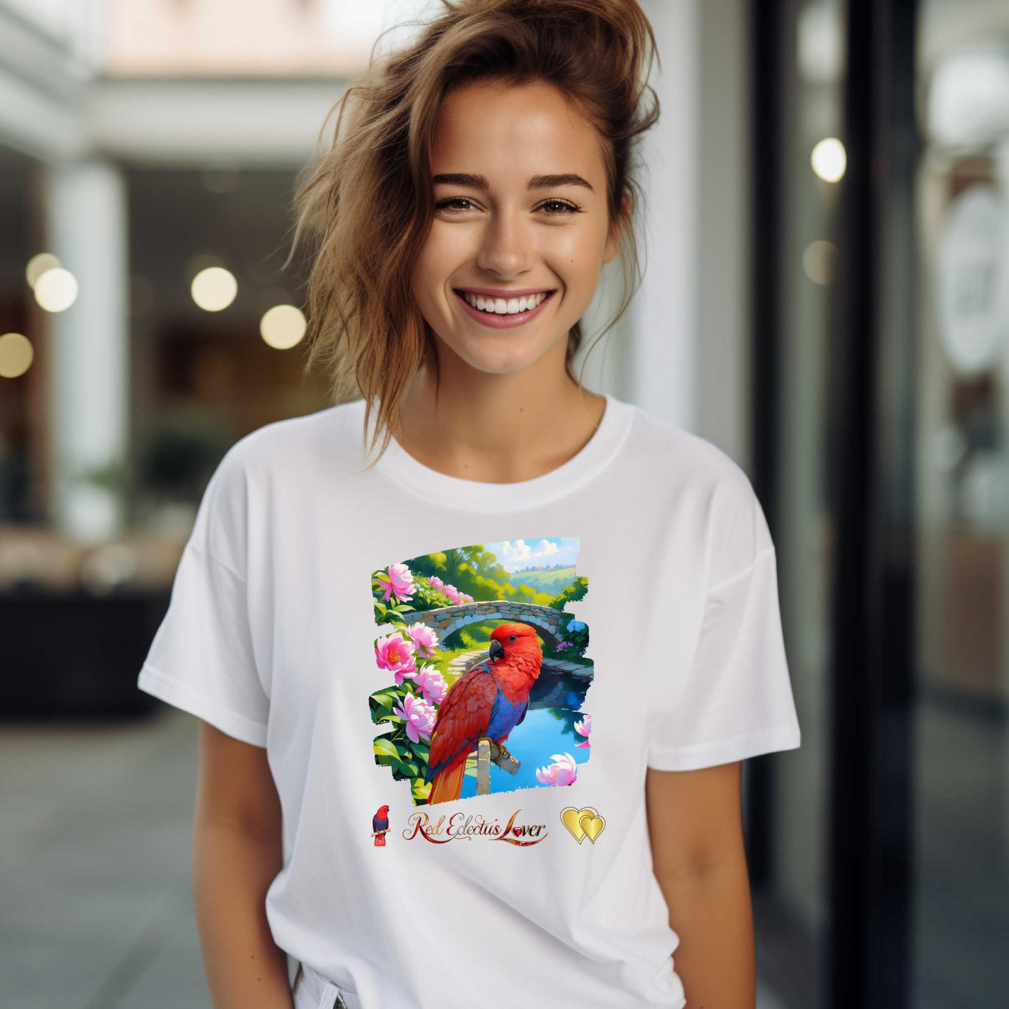 Red Eclectus Lover Bridge T-Shirt