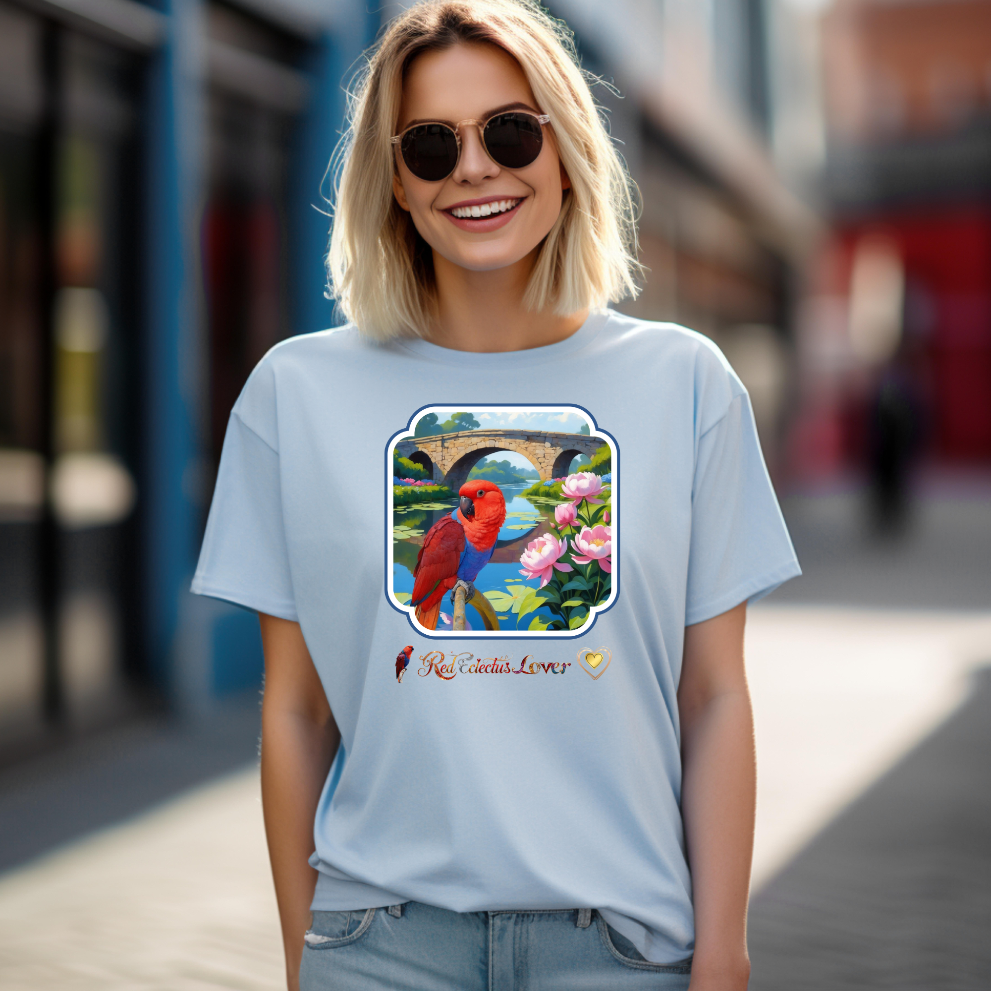 Red Eclectus Lover Bridge Scenic T-Shirt
