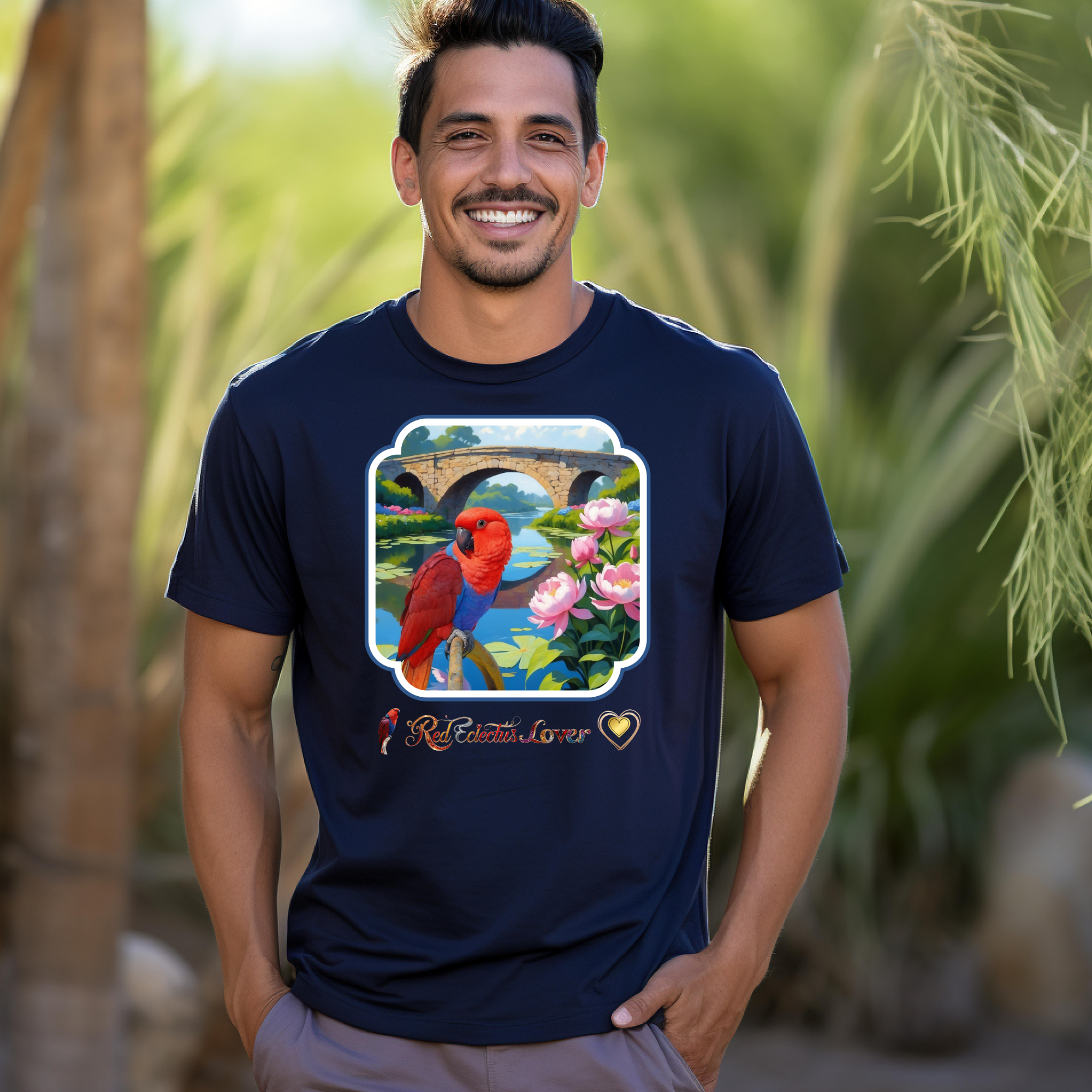 Red Eclectus Lover Bridge Scenic T-Shirt