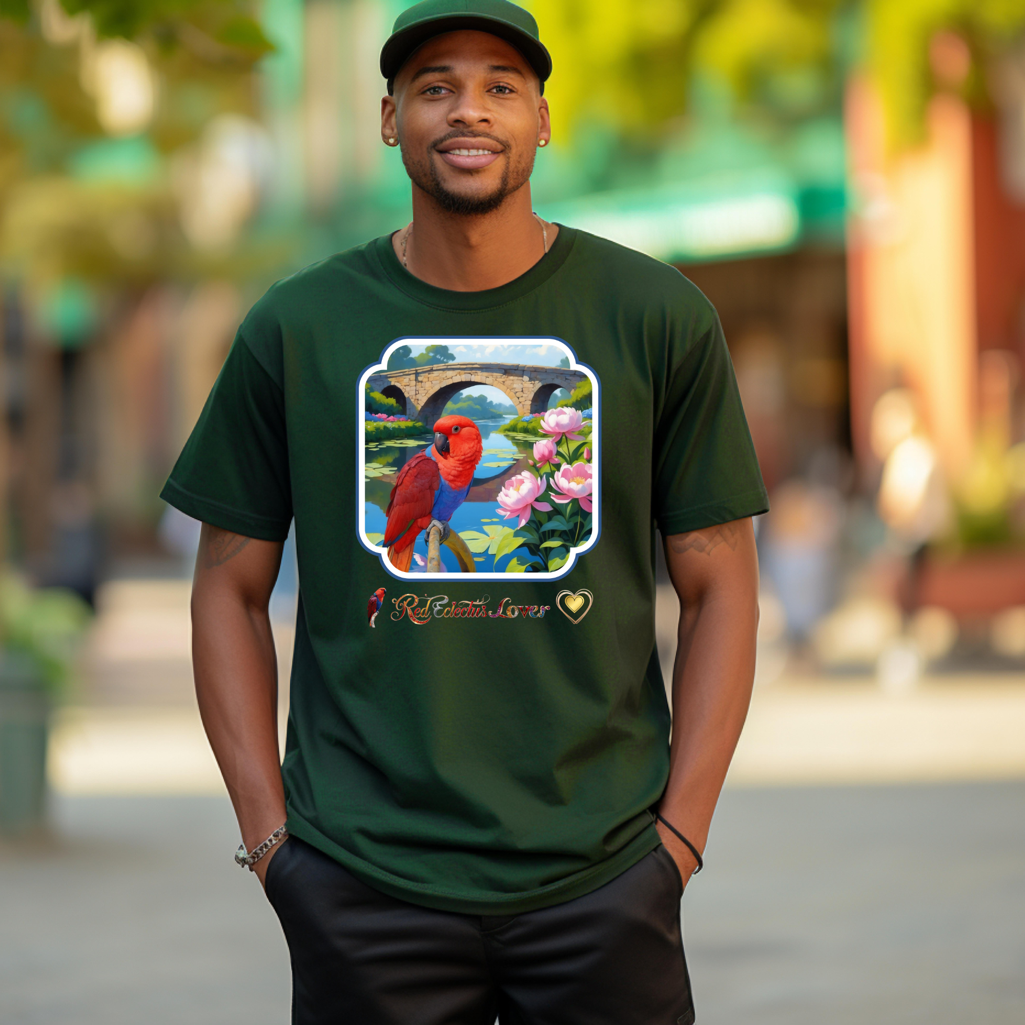 Red Eclectus Lover Bridge Scenic T-Shirt