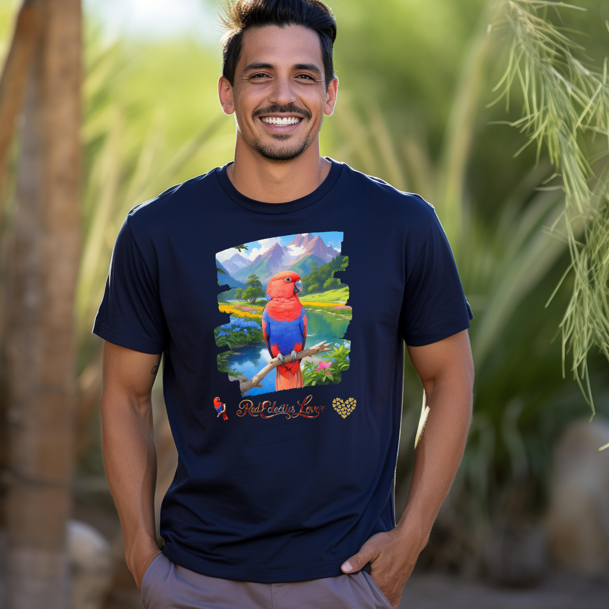 Red Eclectus Lover Mountain Lake T-Shirt
