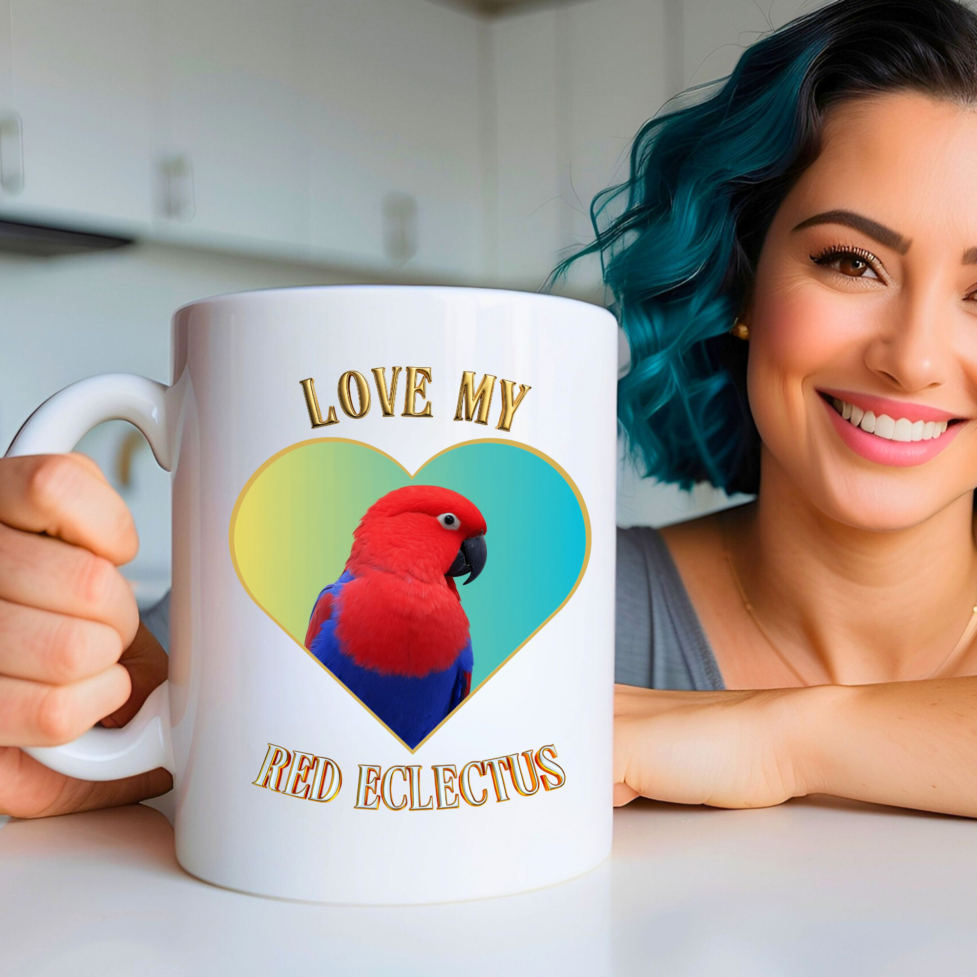 Love My Red Eclectus Heart Mug