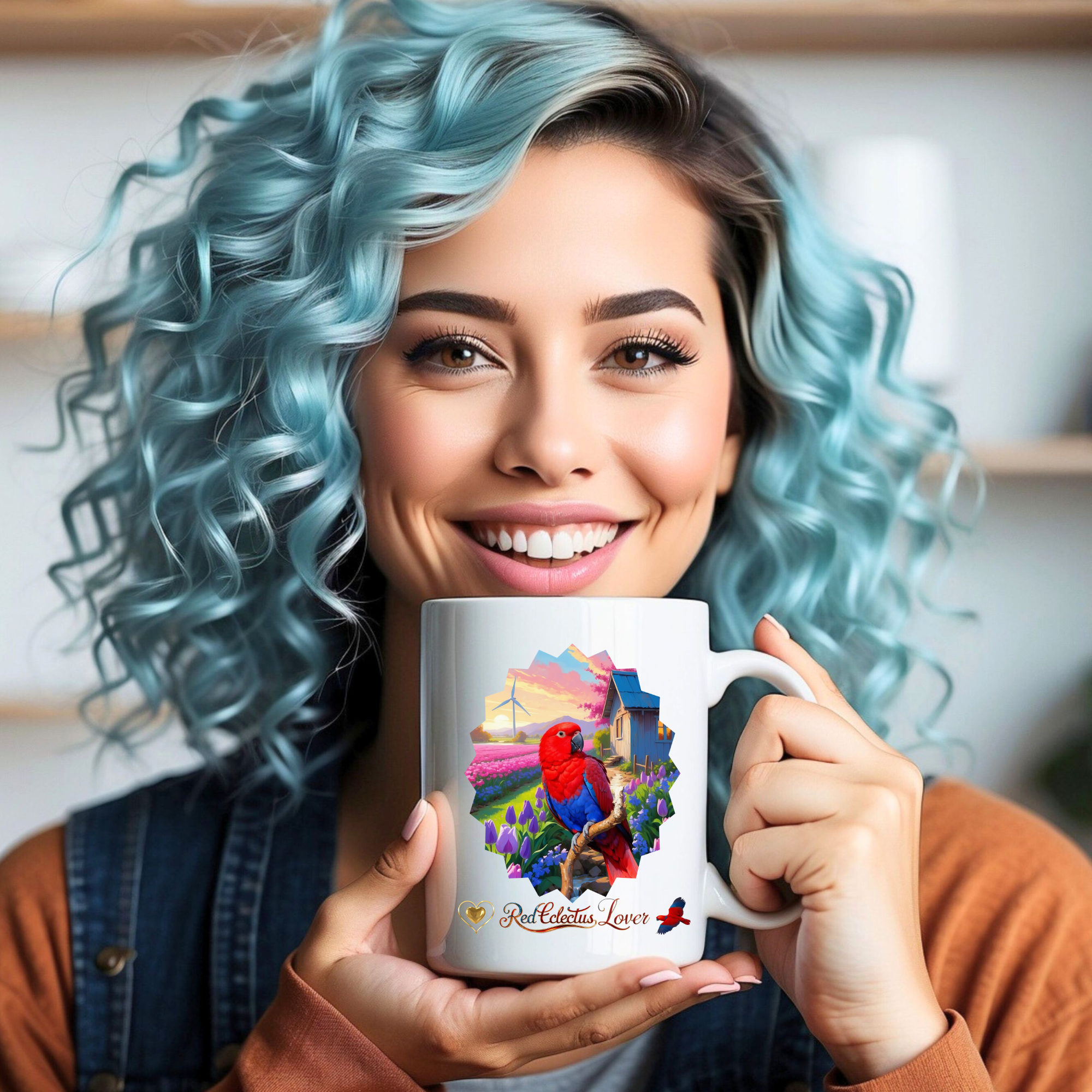 Red Eclectus Lover Floral Scenic Mug