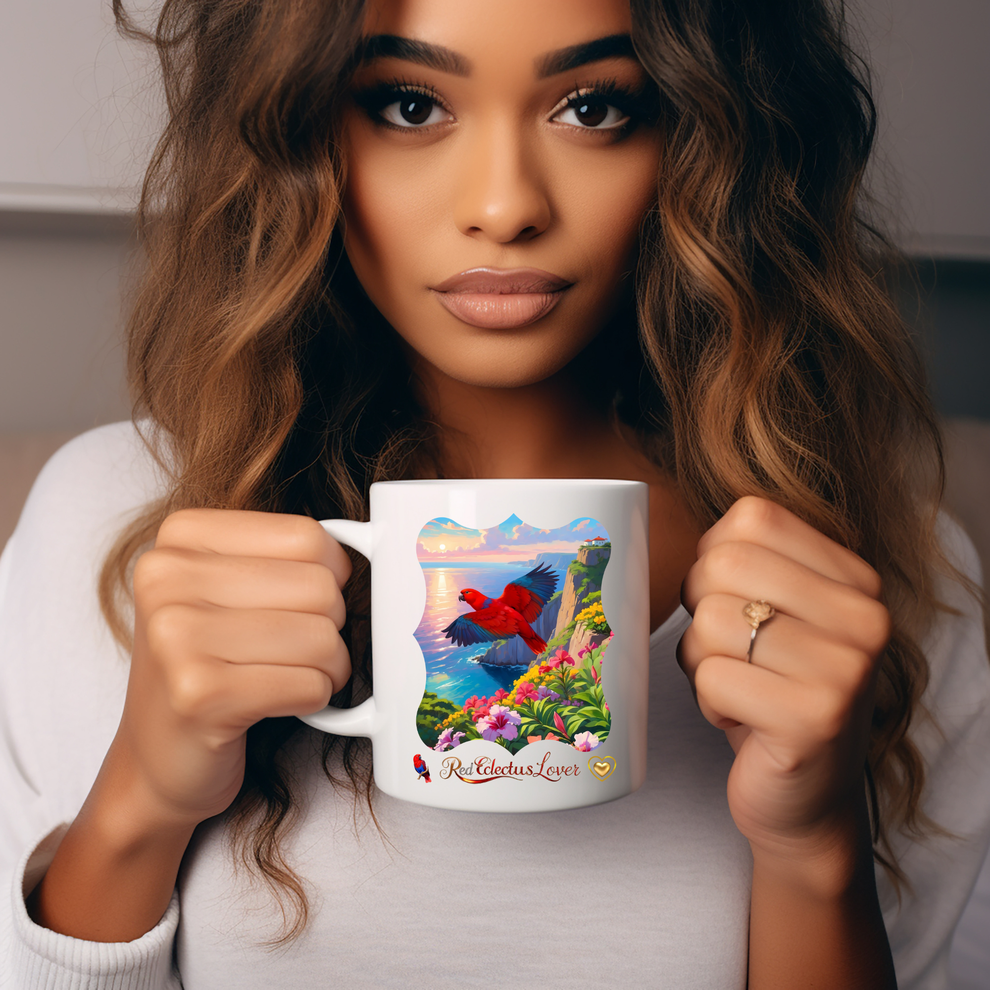 Red Eclectus Lover Floral Lake Mug