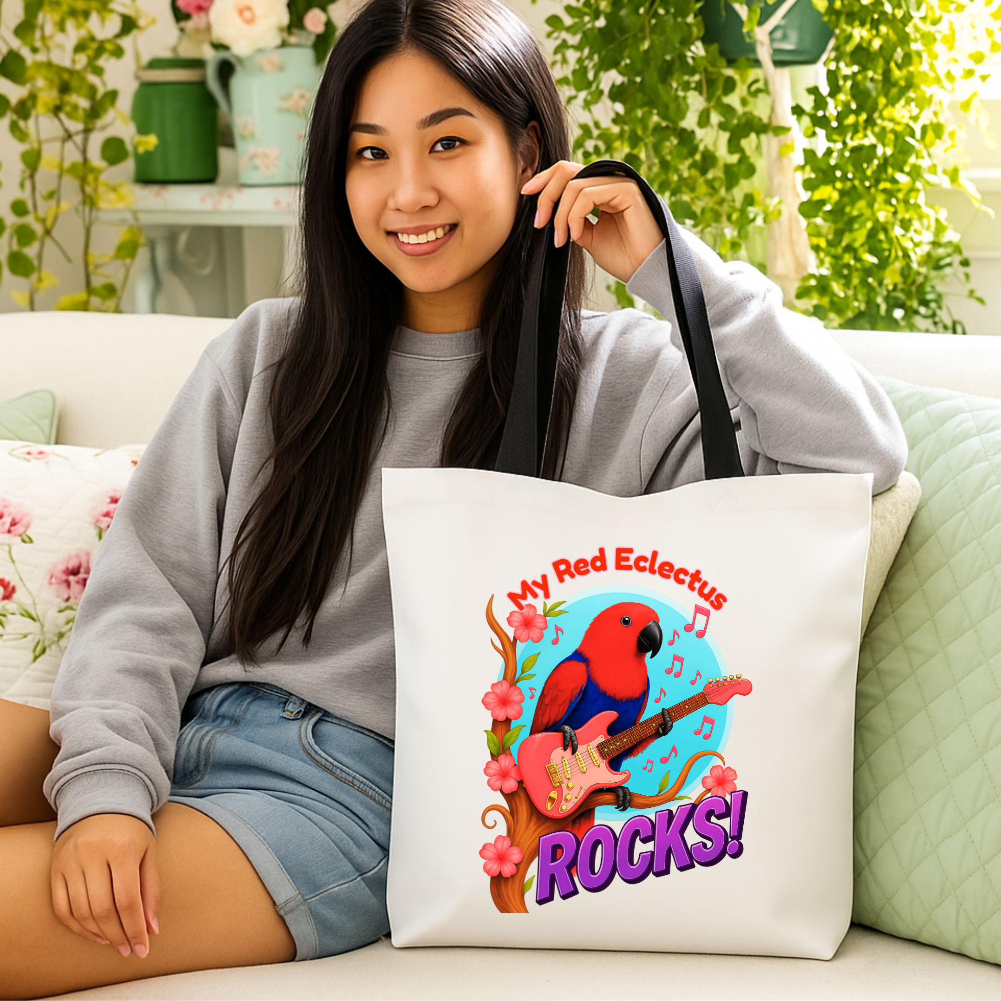 Red Eclectus Tote Bag