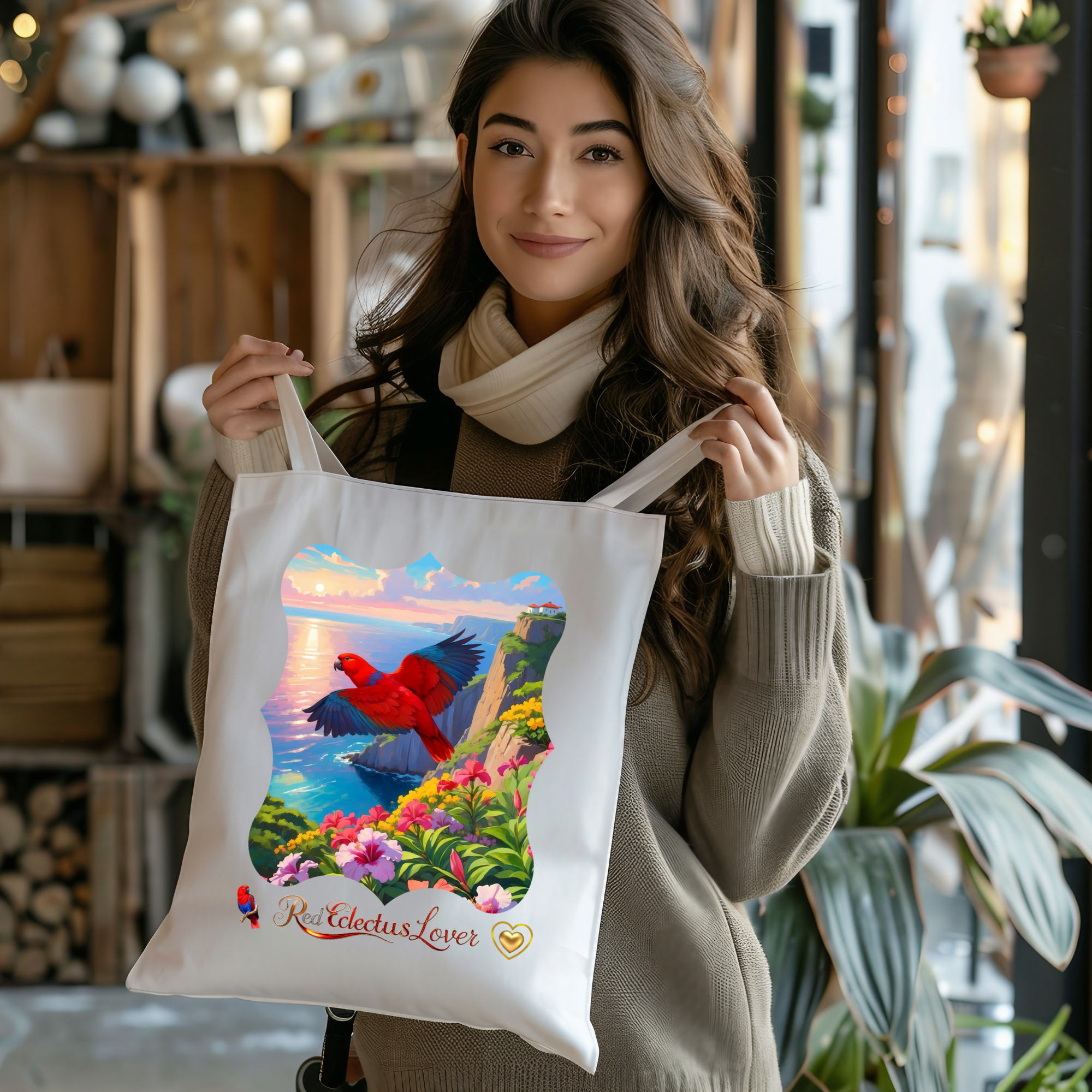Red Eclectus Tote Bag