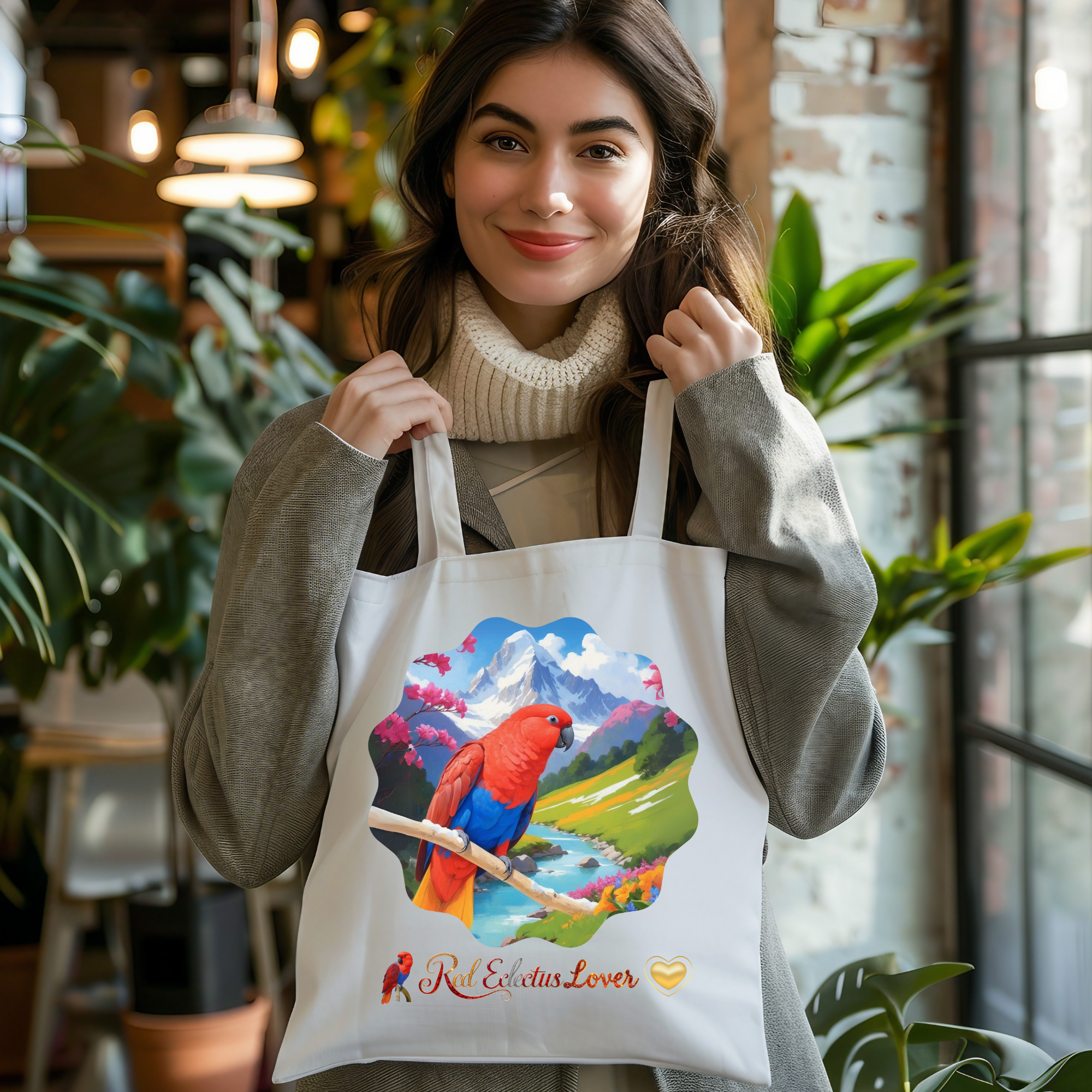 Red Eclectus Tote Bag