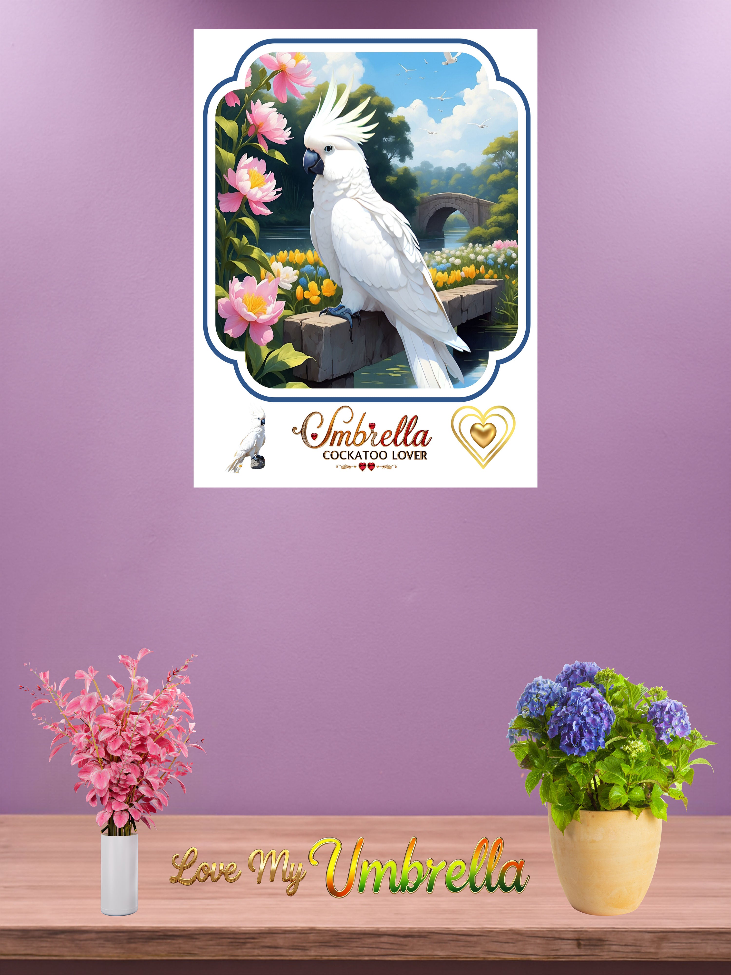 Umbrella Cockatoo Lover Floral Wall-Hanging