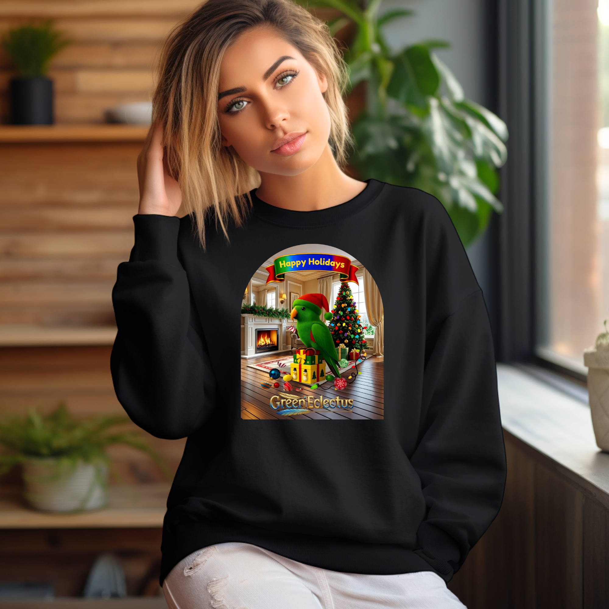 Happy Holidays Green Eclectus Sweatshirt