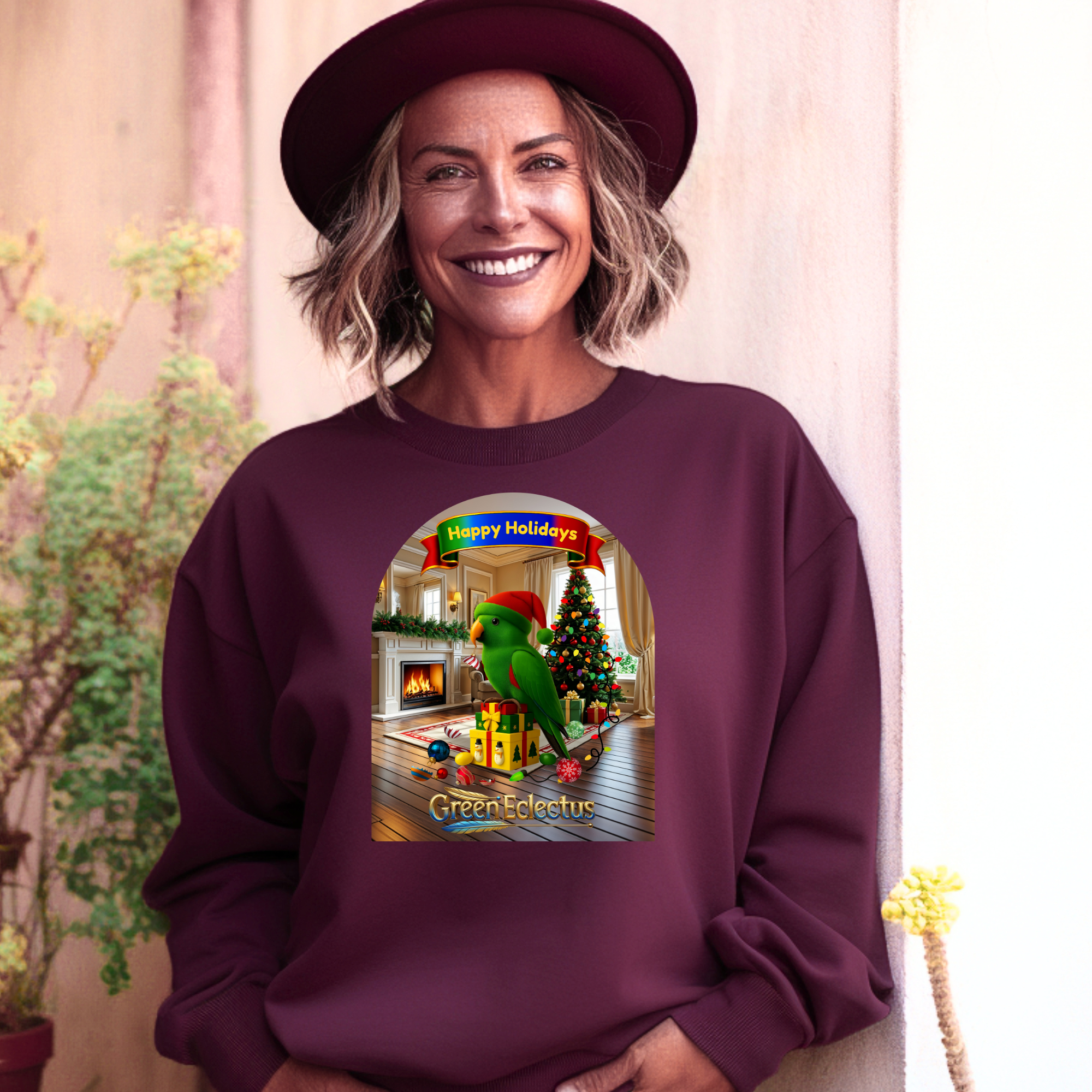 Happy Holidays Green Eclectus Sweatshirt