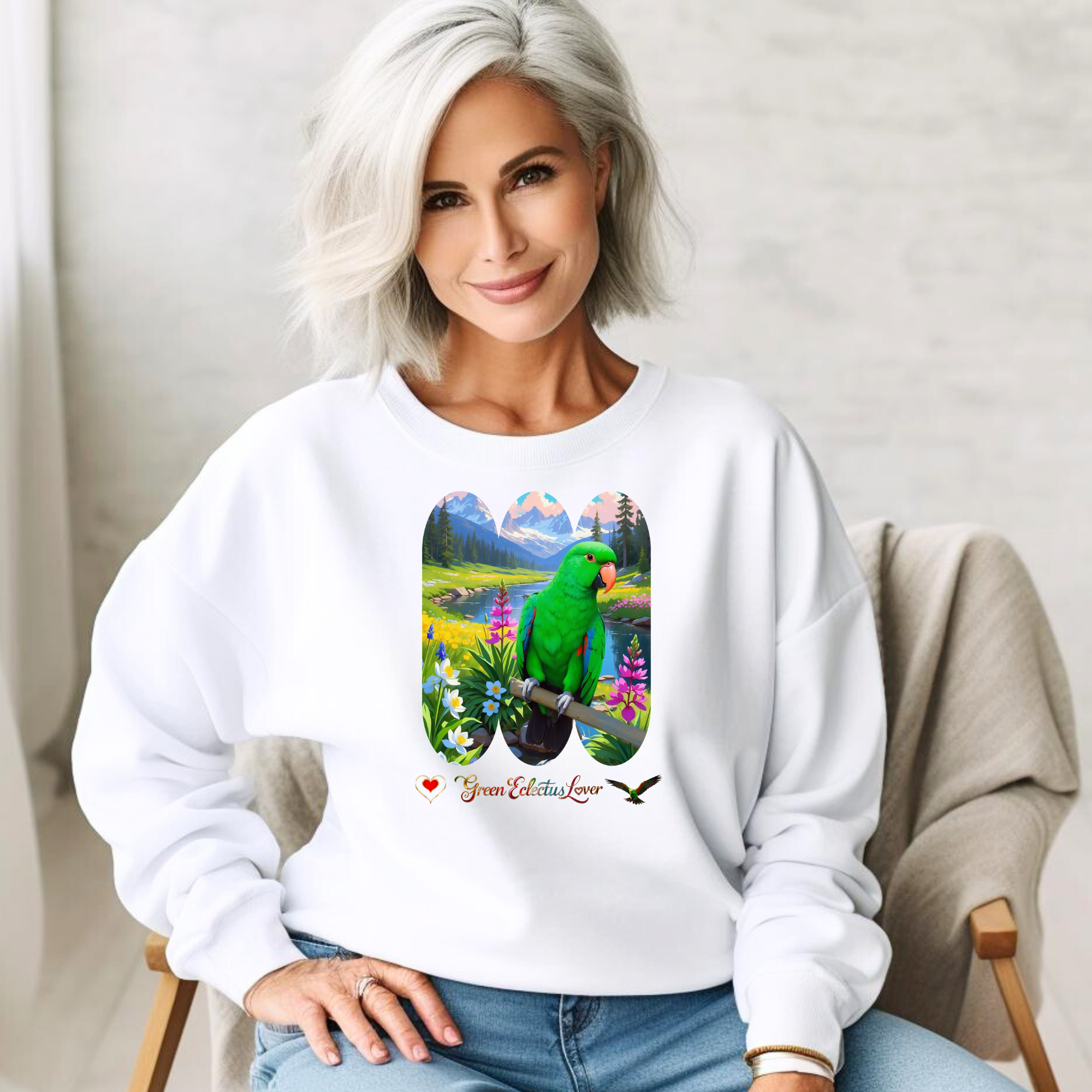 Green Eclectus Lover Lake Scenic Sweatshirt