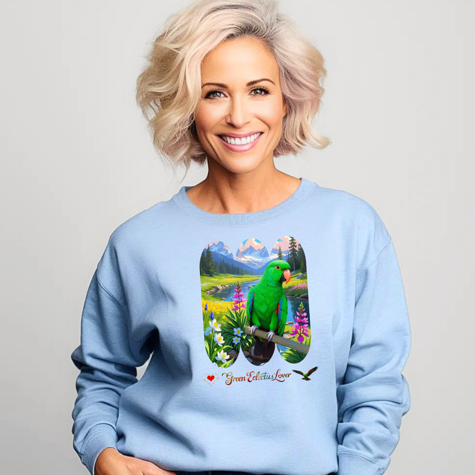Green Eclectus Lover Lake Scenic Sweatshirt