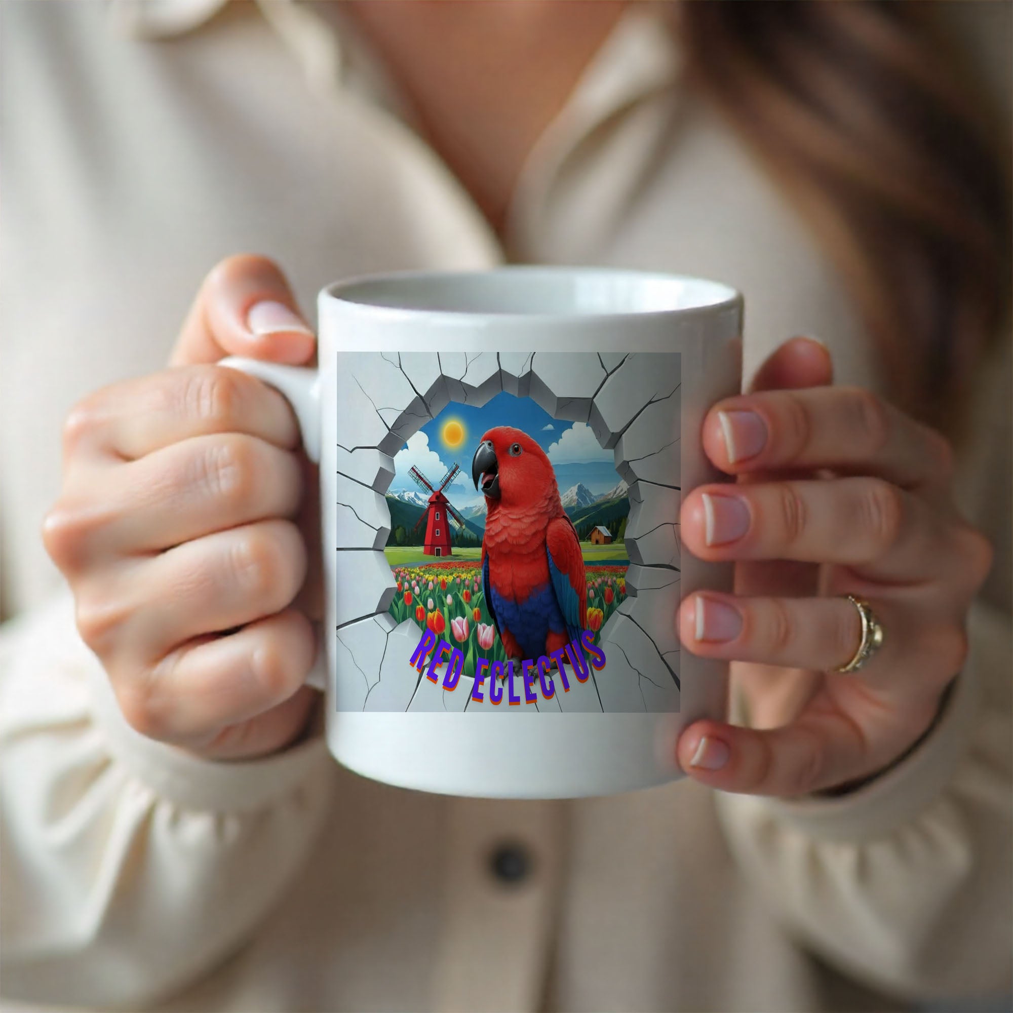 Red Eclectus Tulip Windmill Field Mug