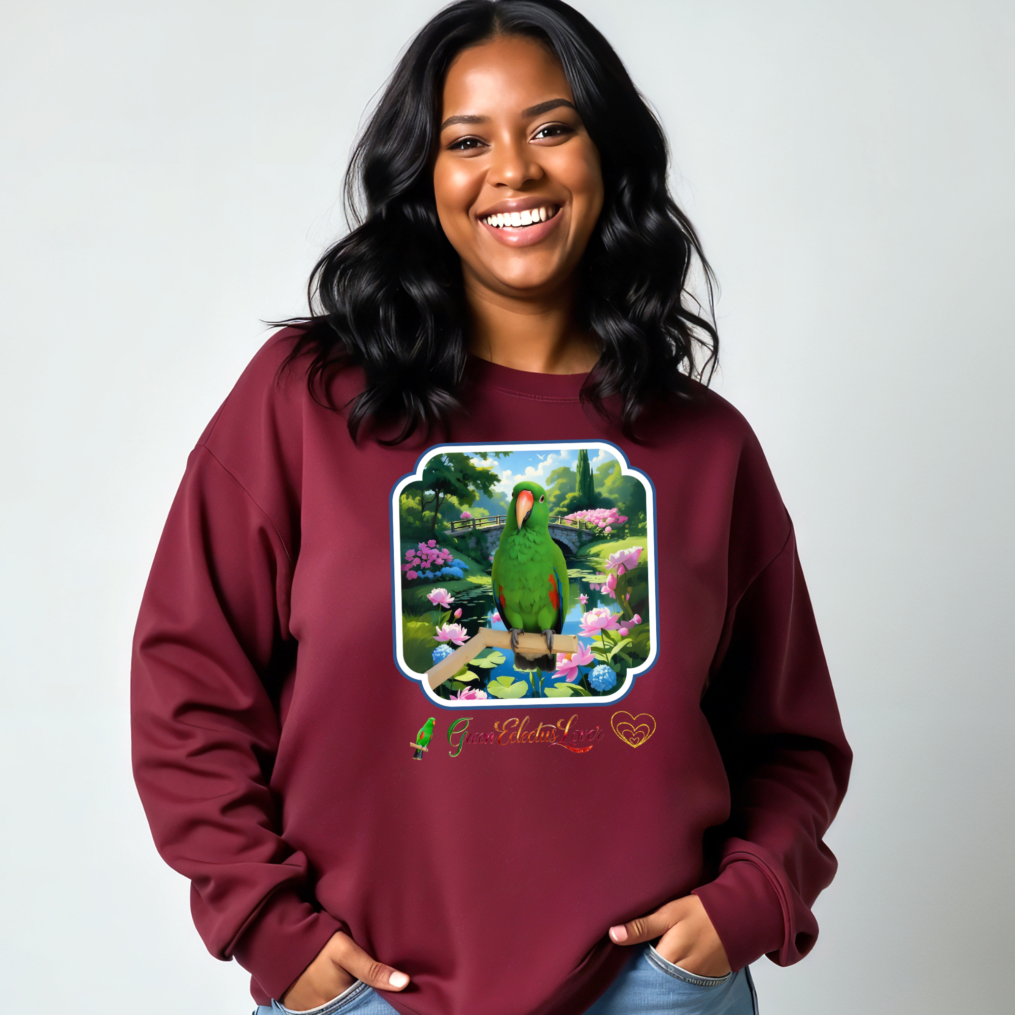 Green Eclectus Lover Floral Sweatshirt