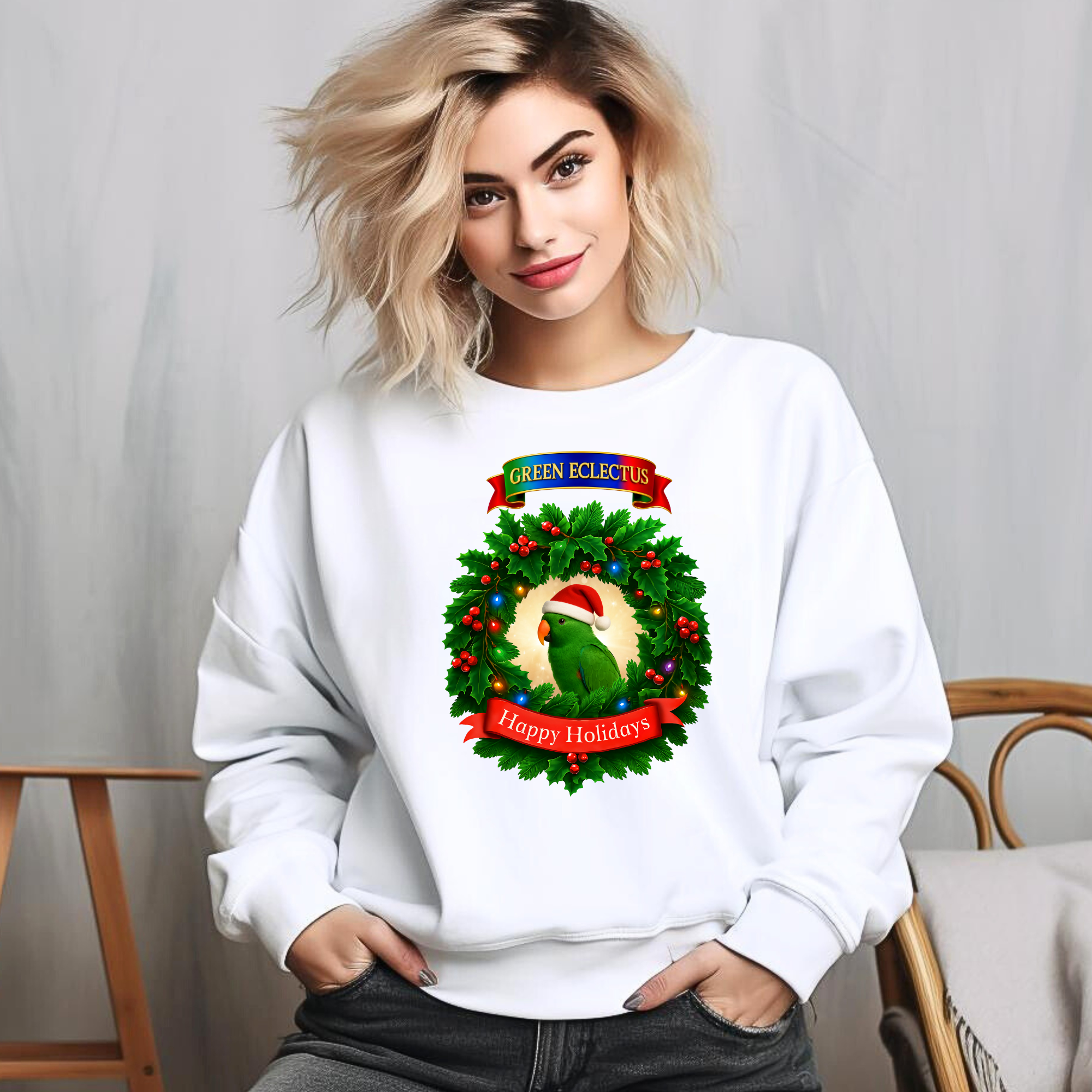 Happy Holidays Green Eclectus Sweatshirt