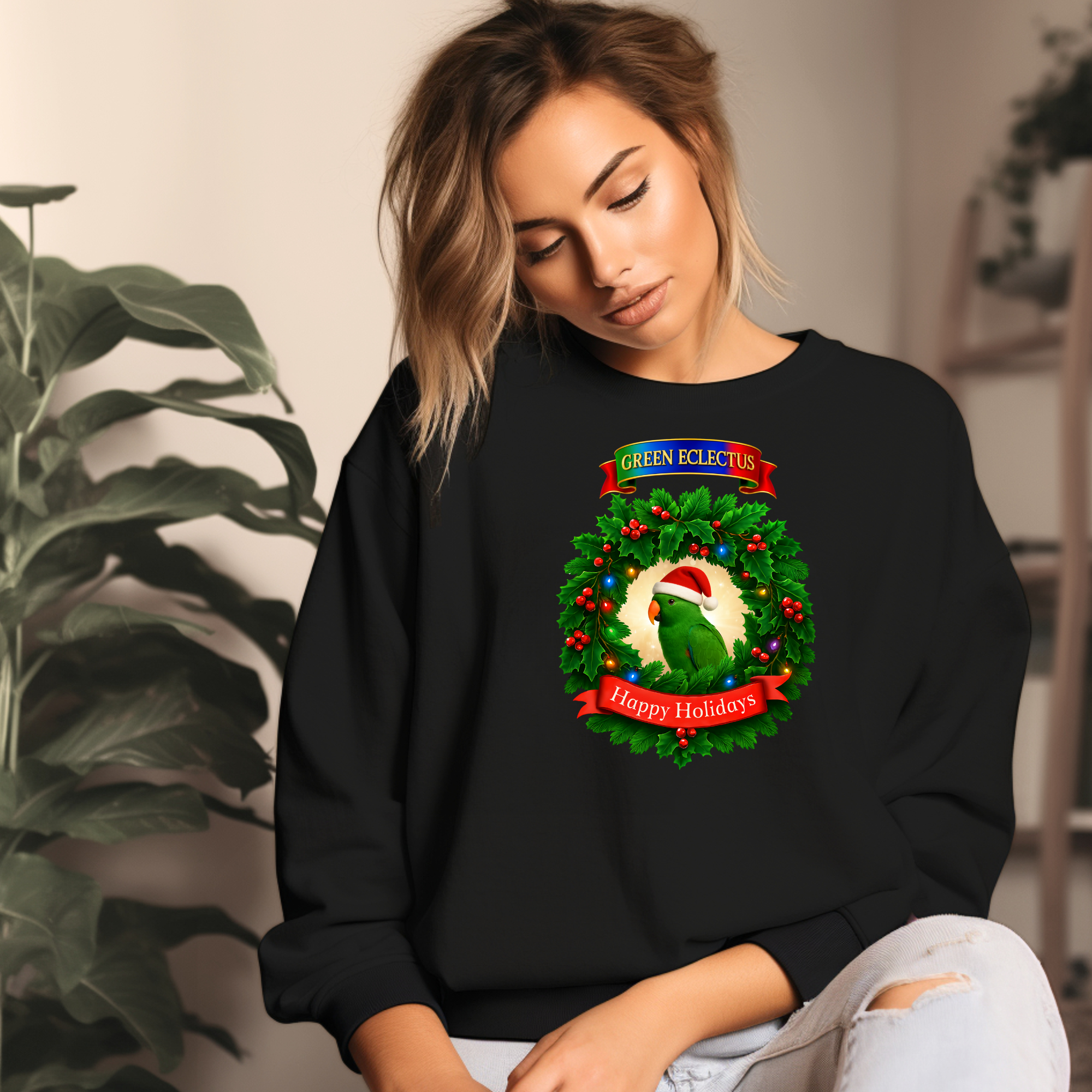 Happy Holidays Green Eclectus Sweatshirt