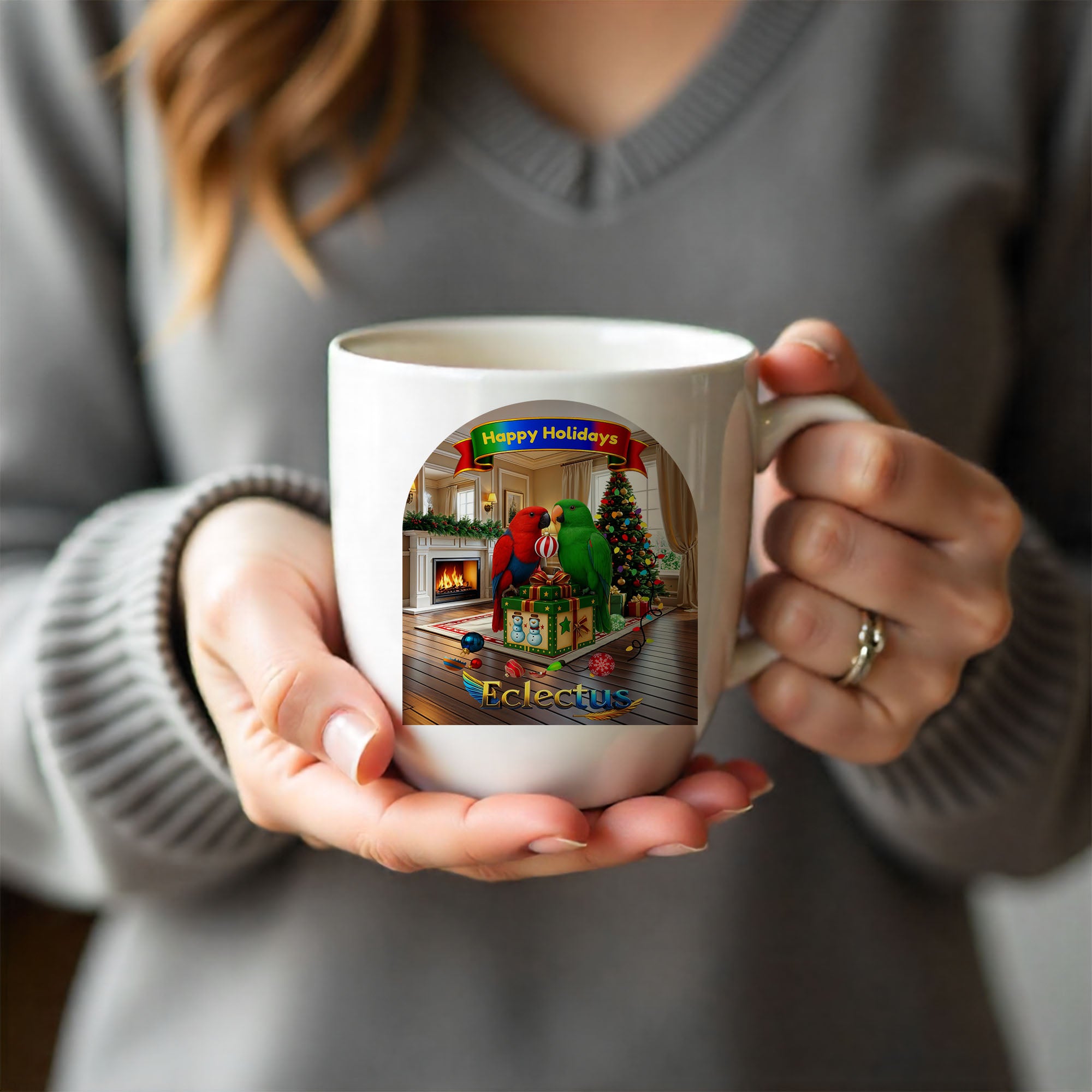 Happy Holidays Eclectus Couple Mug