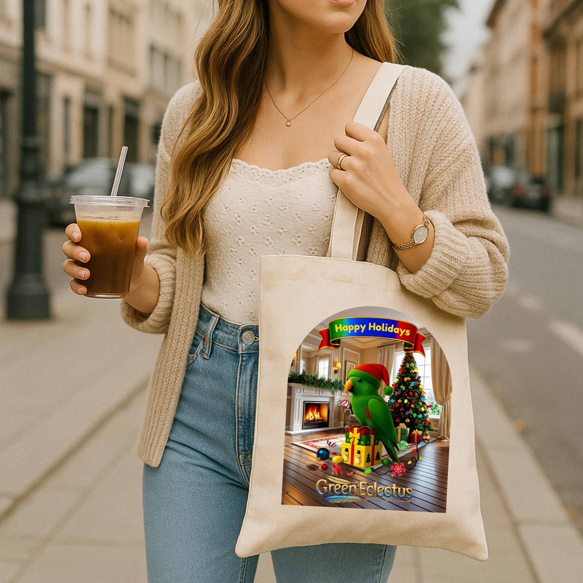 Happy Holidays Green Ecletus Tote Bag