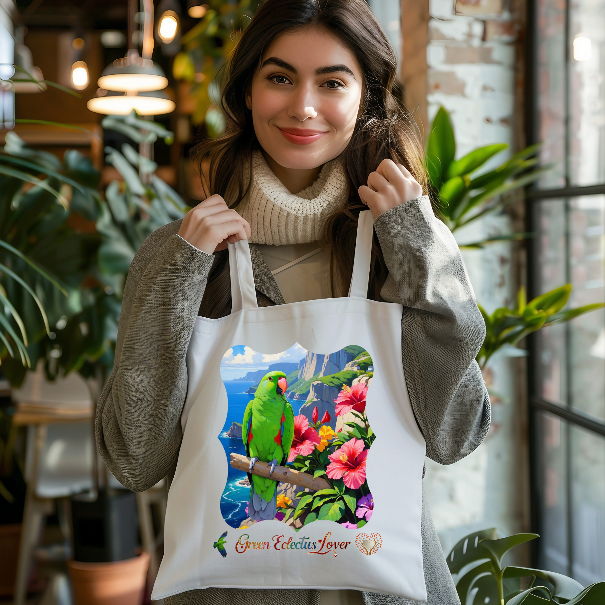 Green Eclectus Lover Hibiscus Tote Bag