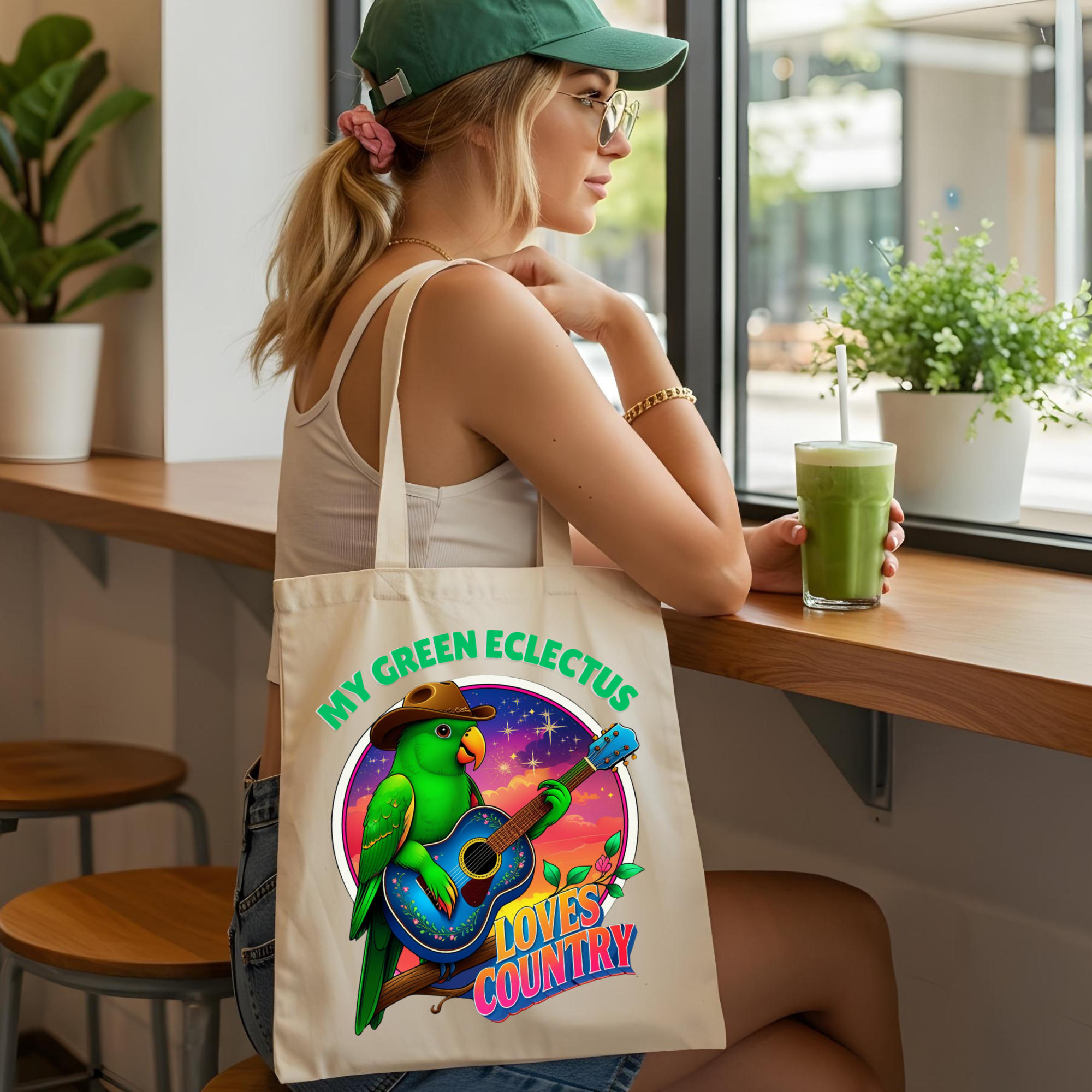 Green Eclectus Loves Country Tote Bag