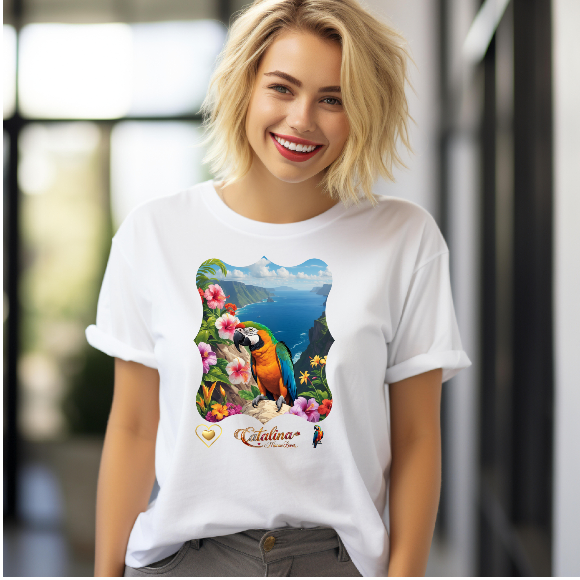 Floral Catalina Macaw Lover T-Shirt