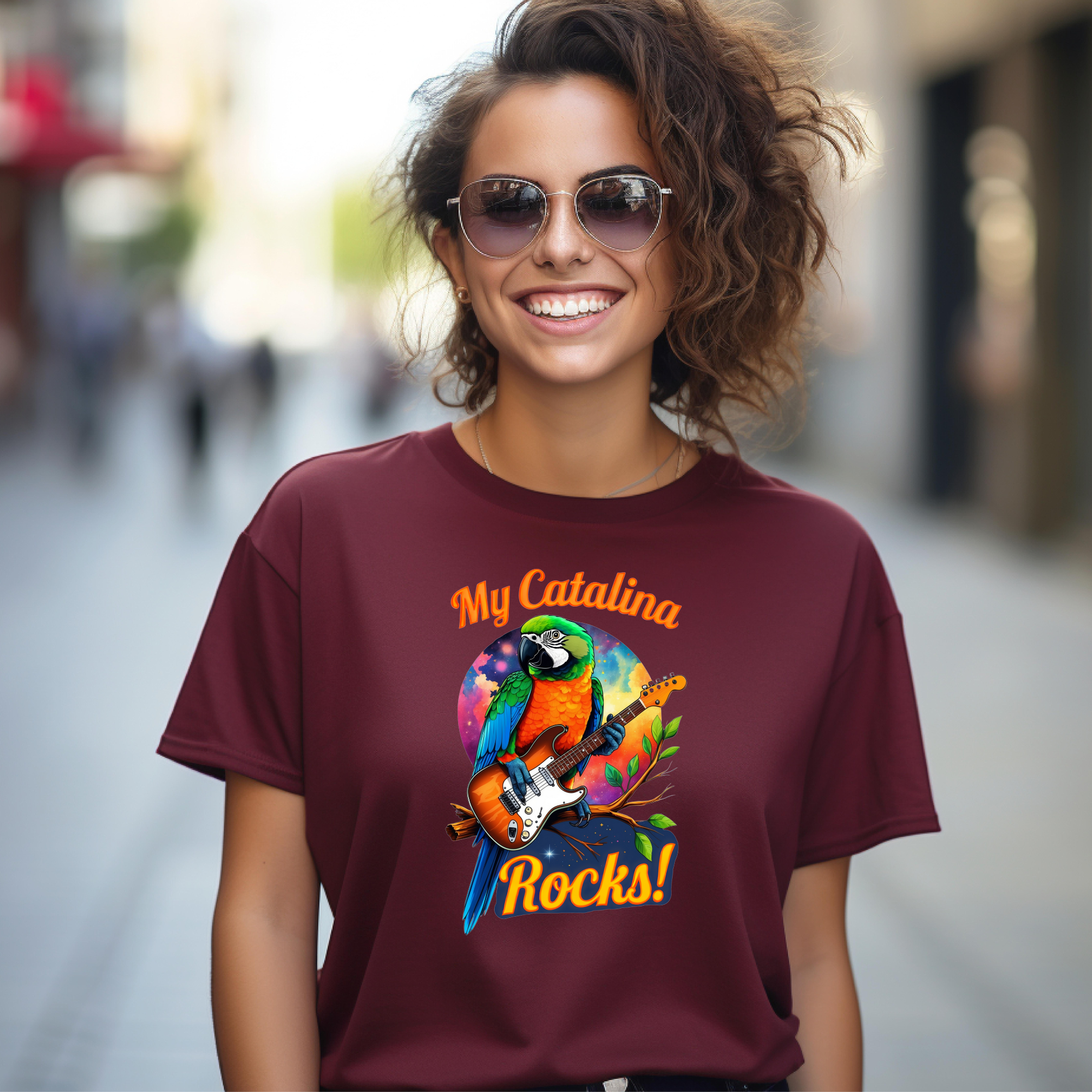 Catalina Macaw Rocks Guitar T-Shirt