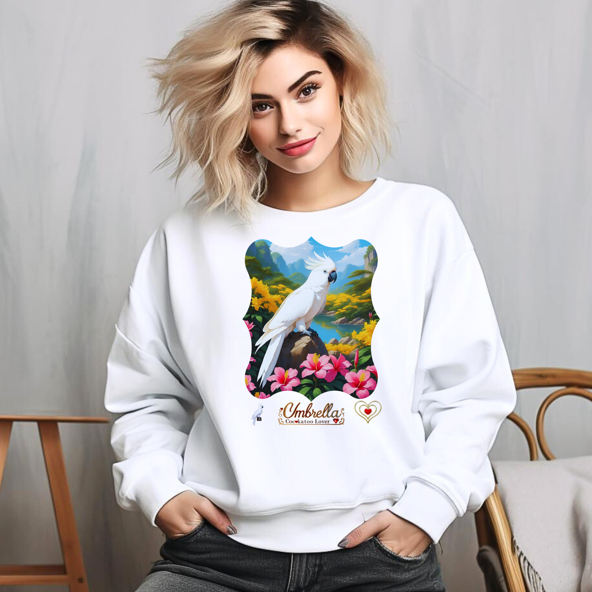 Umbrella Cockatoo Lover Floral Sweatshirt