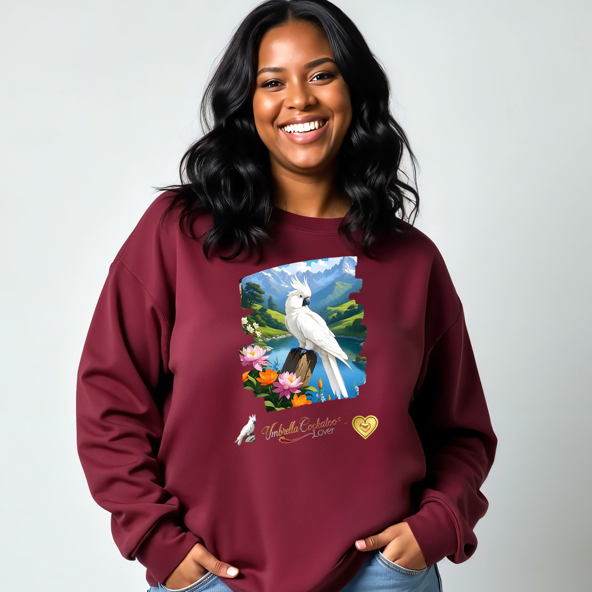 Umbrella Cockatoo Lover Floral Lake Sweatshirt