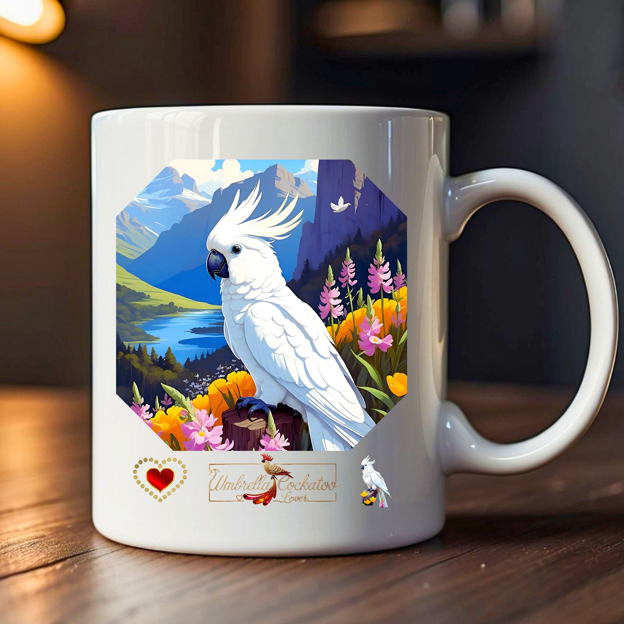 Umbrella Cockatoo Lover Floral Mug