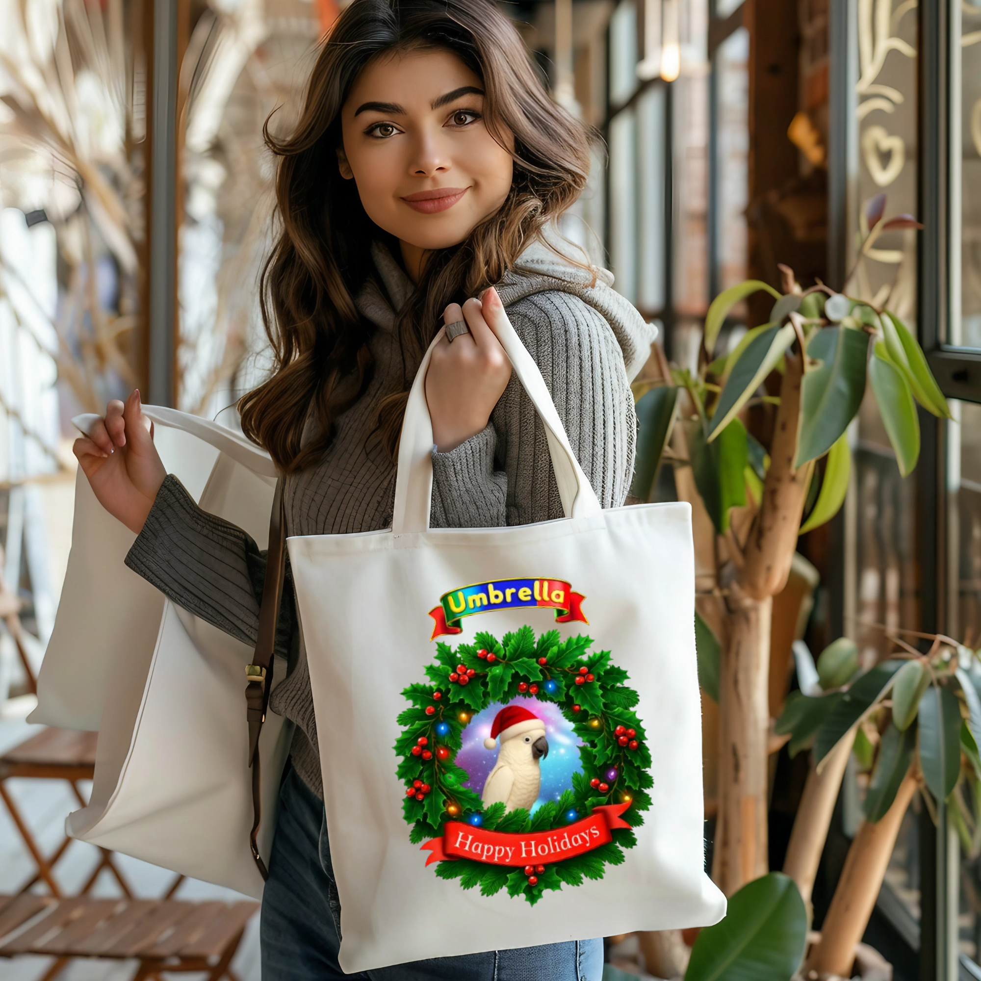 Happy Holidays Umbrella Tote Bag