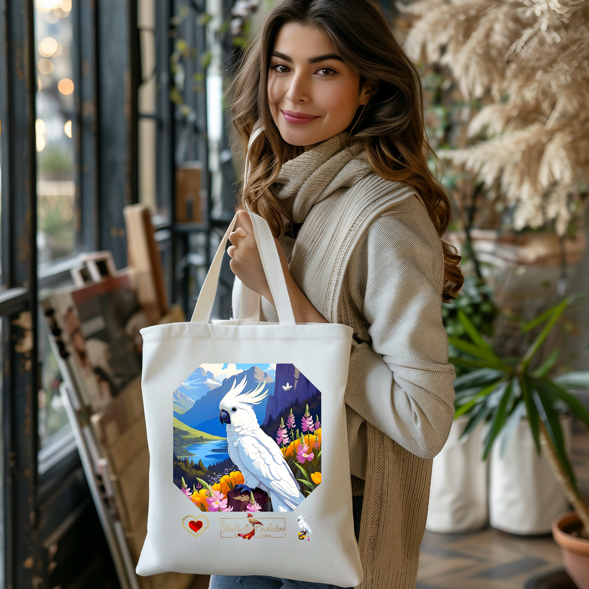 Floral Umbrella Cockatoo Lover Tote Bag