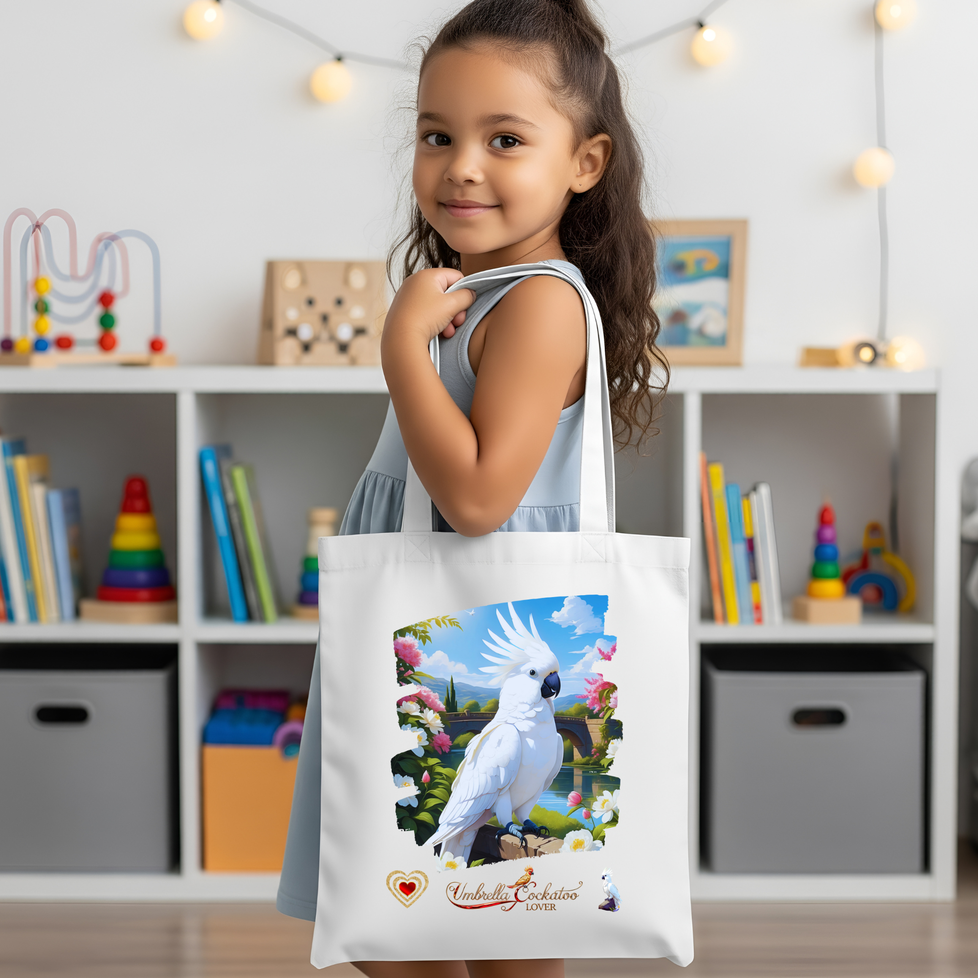 White Umbrella Cockatoo Lover Floral Tote Bag