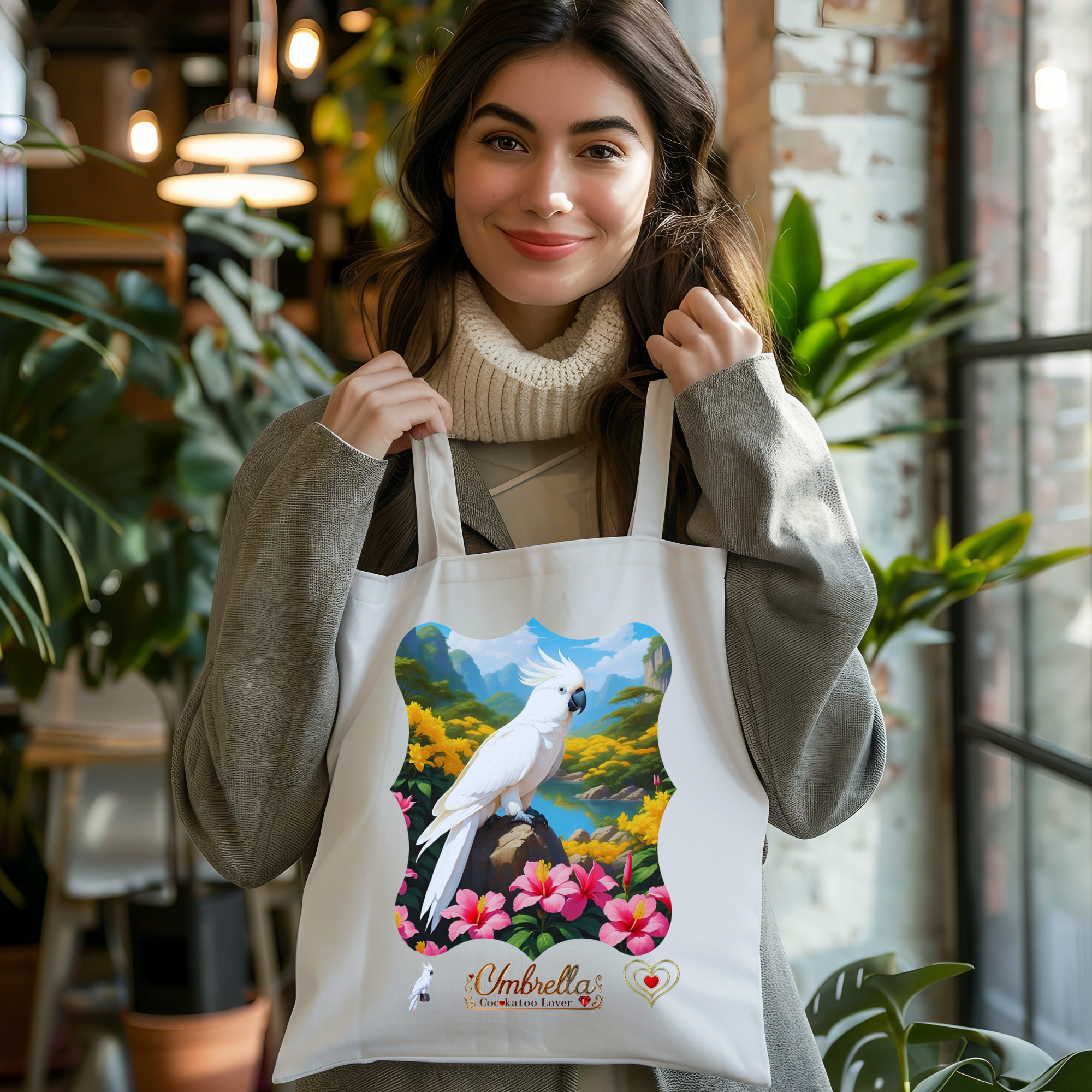 Floral Umbrella Cockatoo Lover Tote Bag