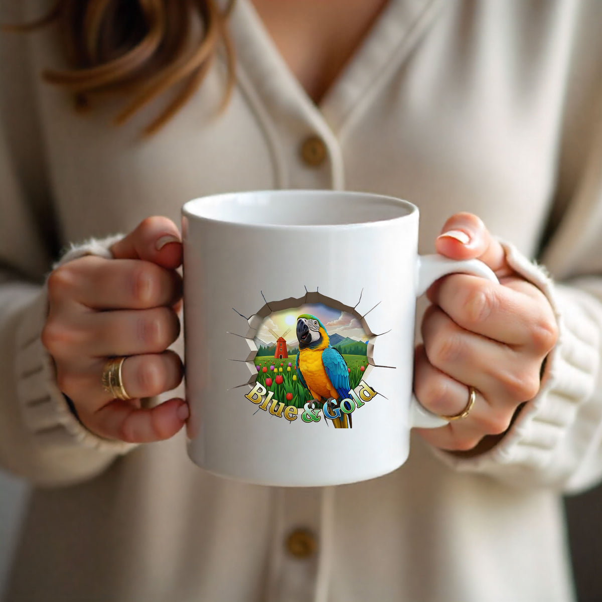 Blue and Gold Meadow Scenic Mug