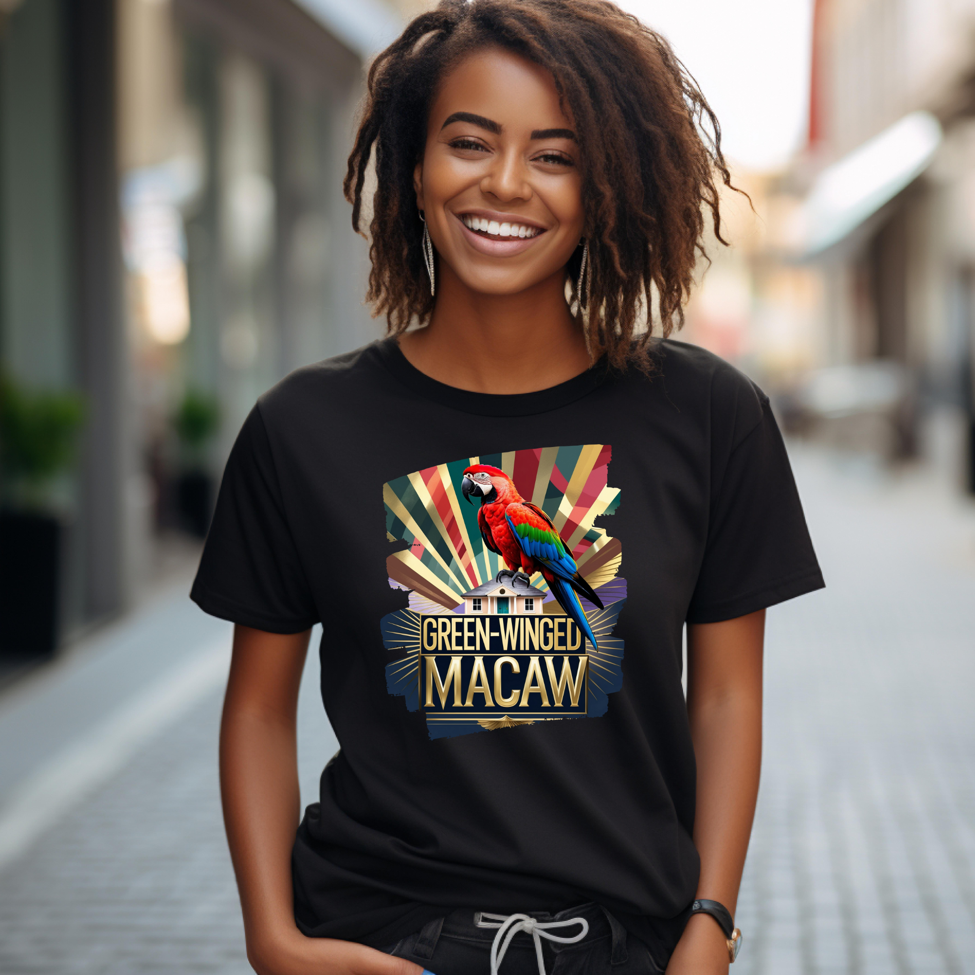 Green-Winged Macaw Sunburst T-Shirt