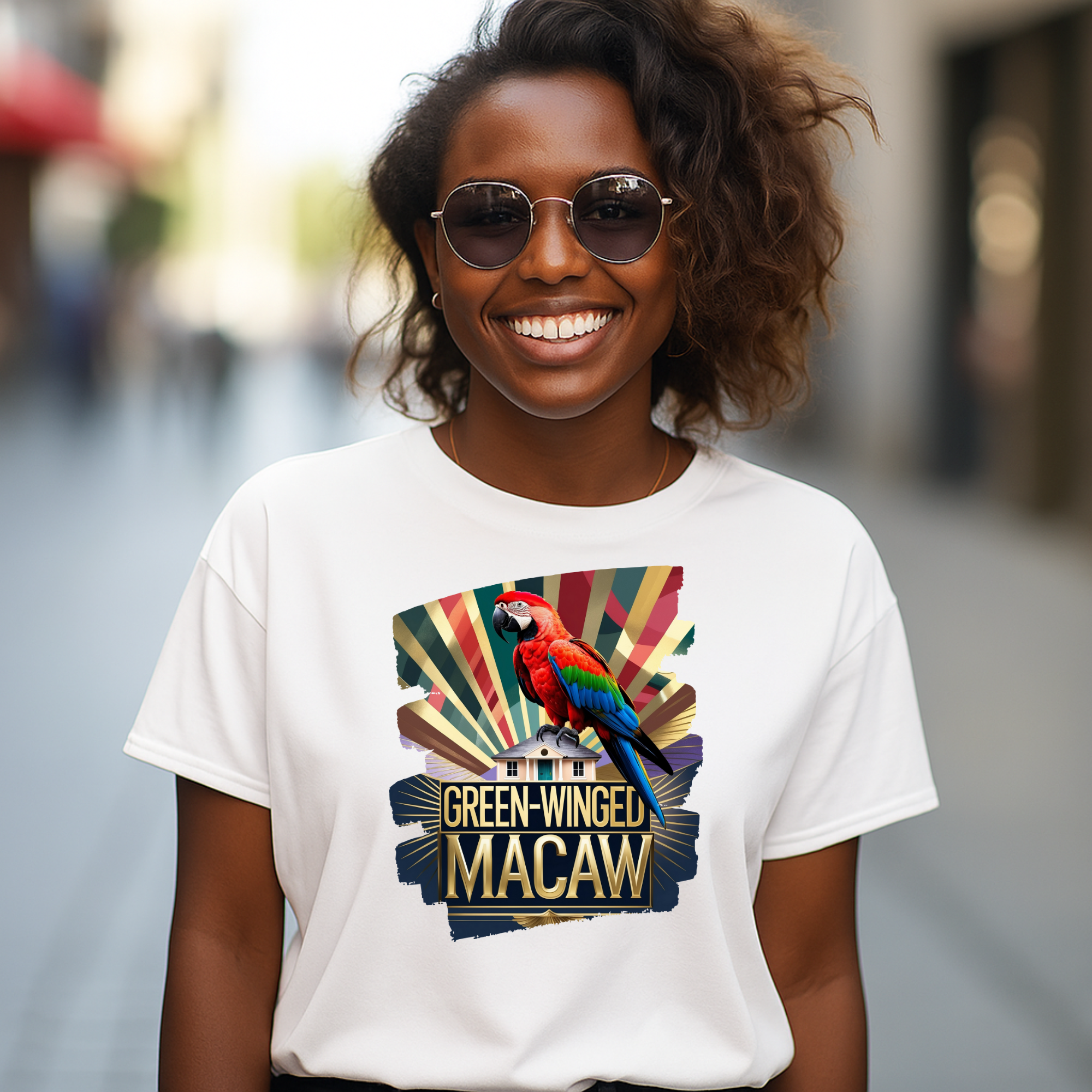Green-Winged Macaw Sunburst T-Shirt