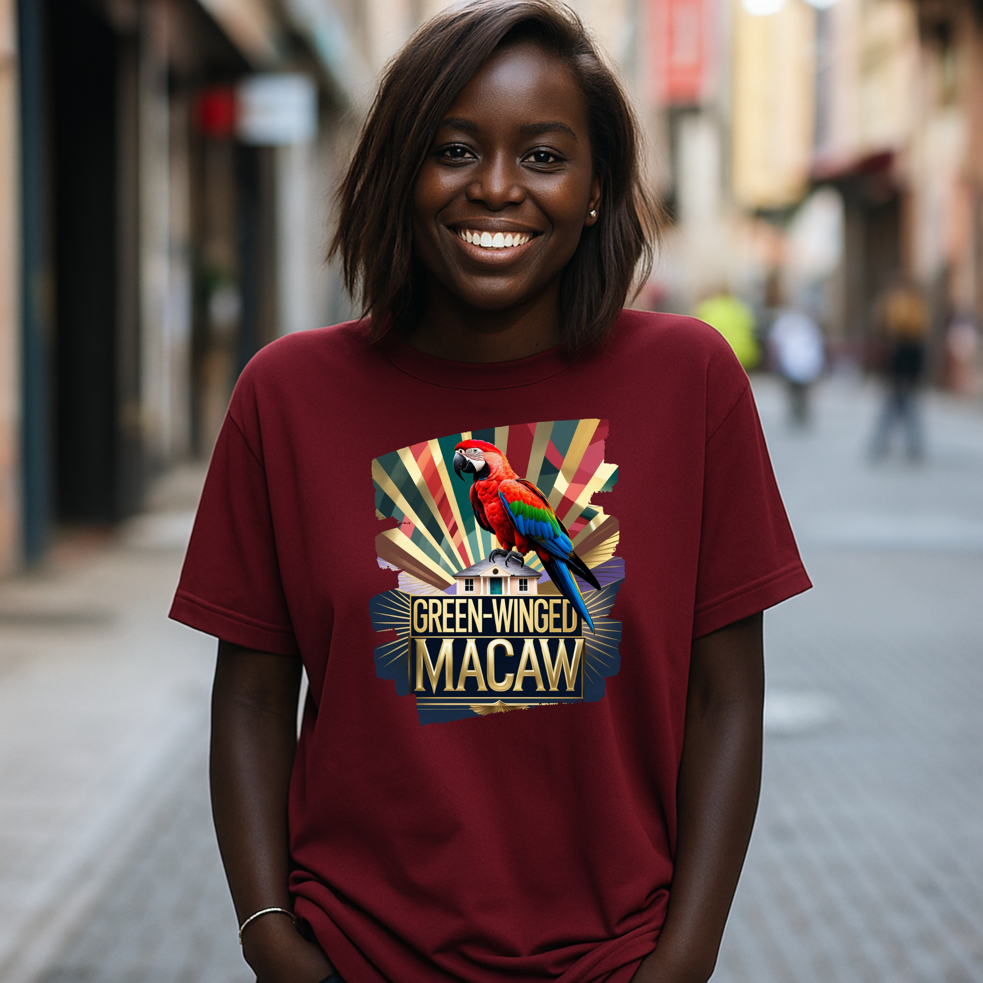 Green-Winged Macaw Sunburst T-Shirt