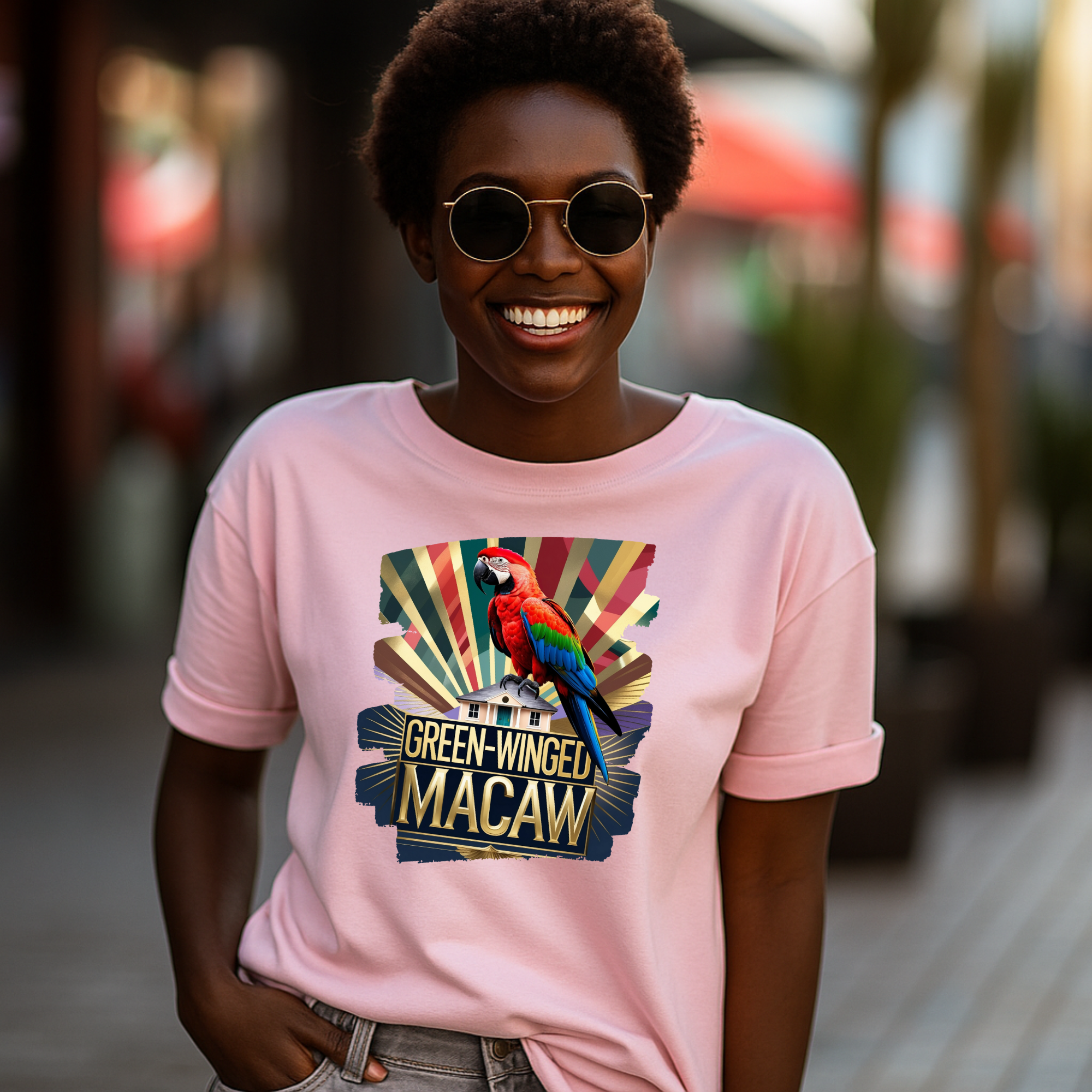 Green-Winged Macaw Sunburst T-Shirt