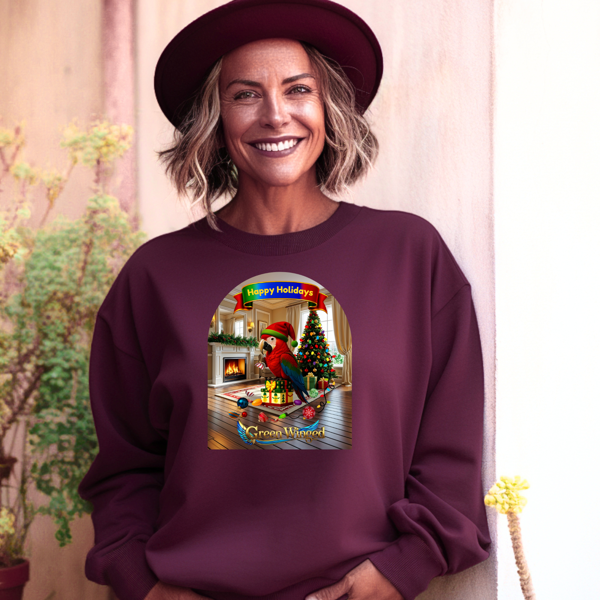 Happy Holidays Green Winged Sweatshirt