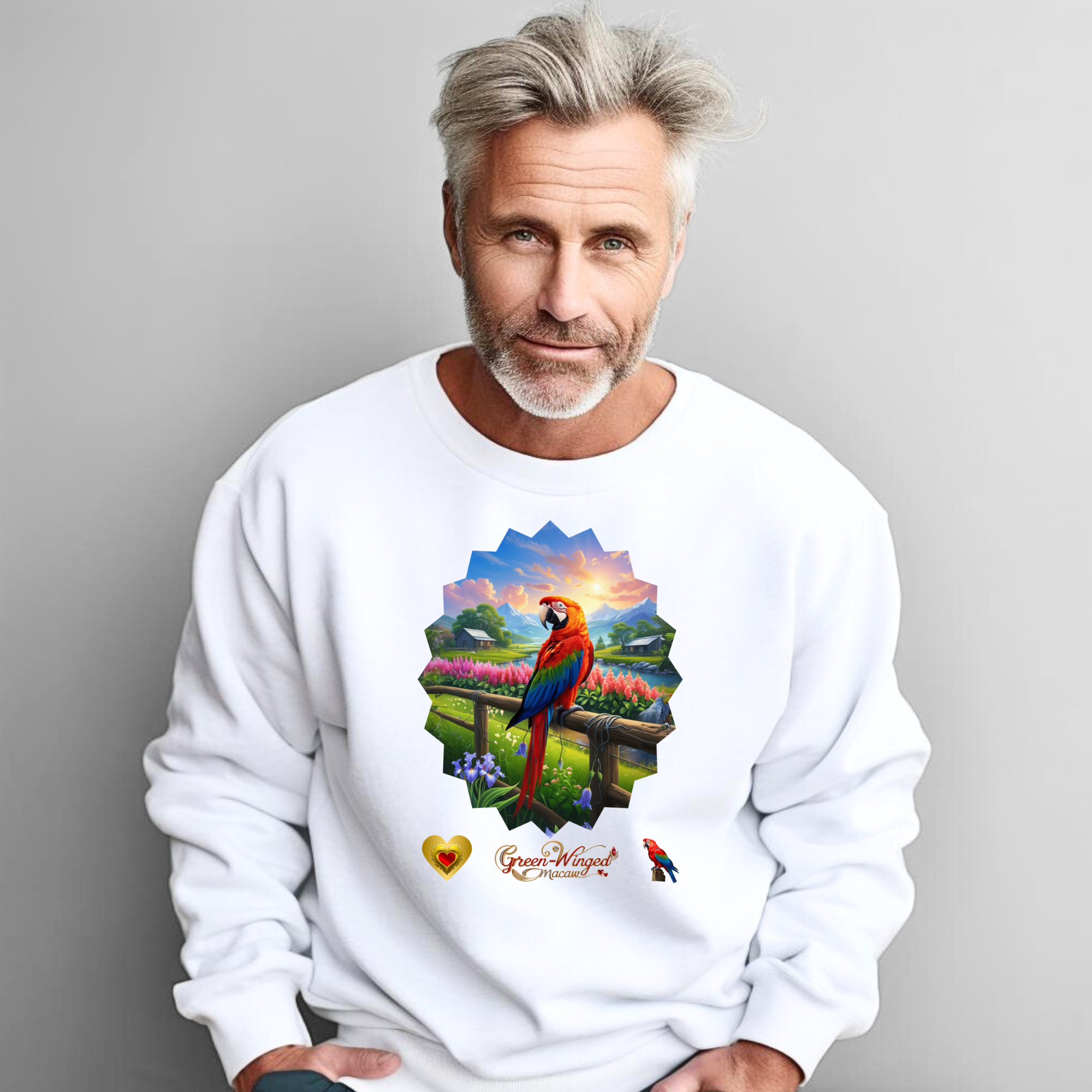 Green-Winged Macaw Floral Scenic Sweatshirt