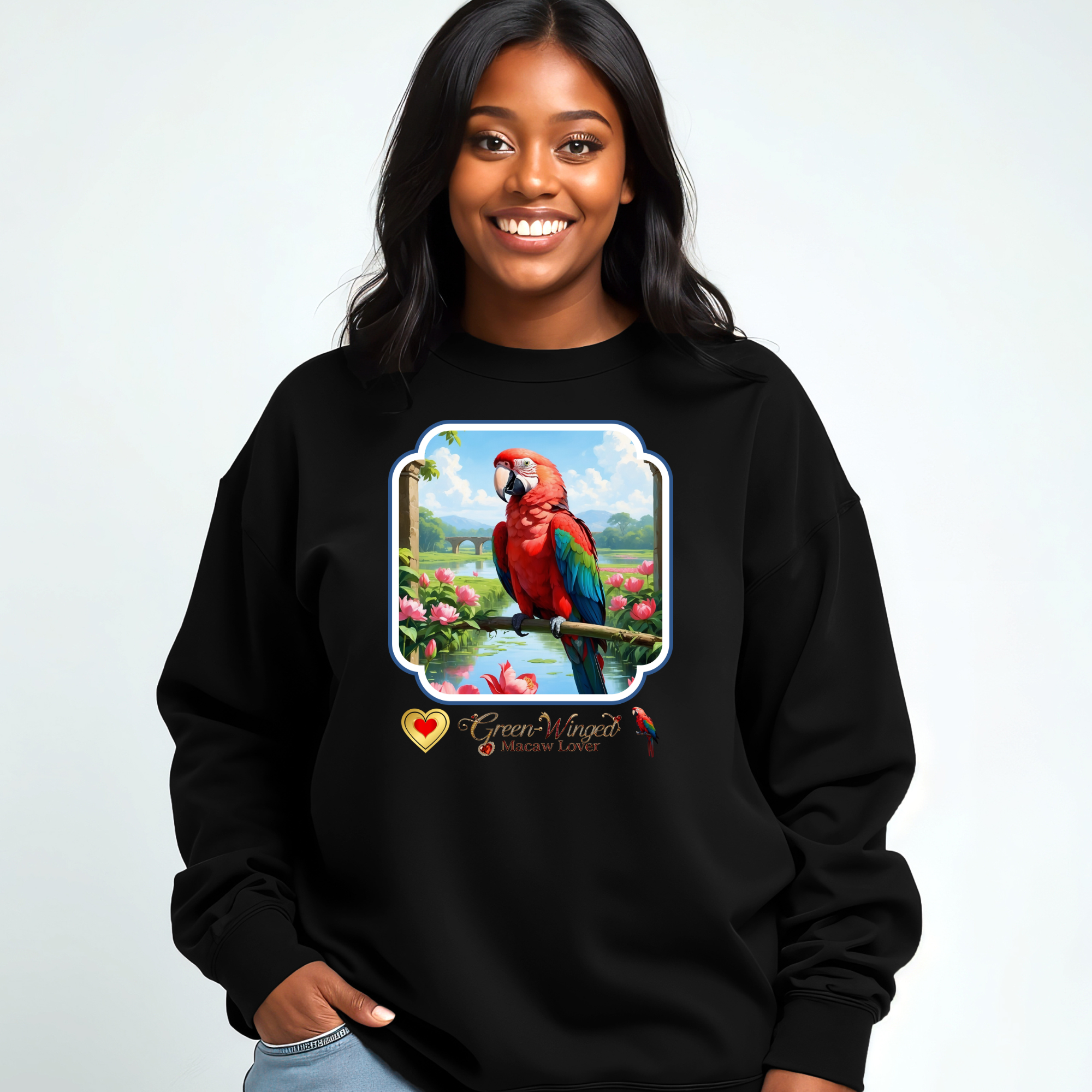 Green-Winged Macaw Lake Scenic Sweatshirt