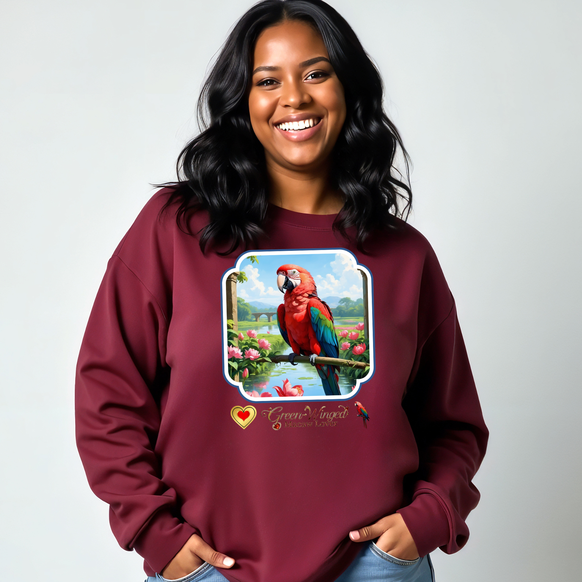 Green-Winged Macaw Lake Scenic Sweatshirt