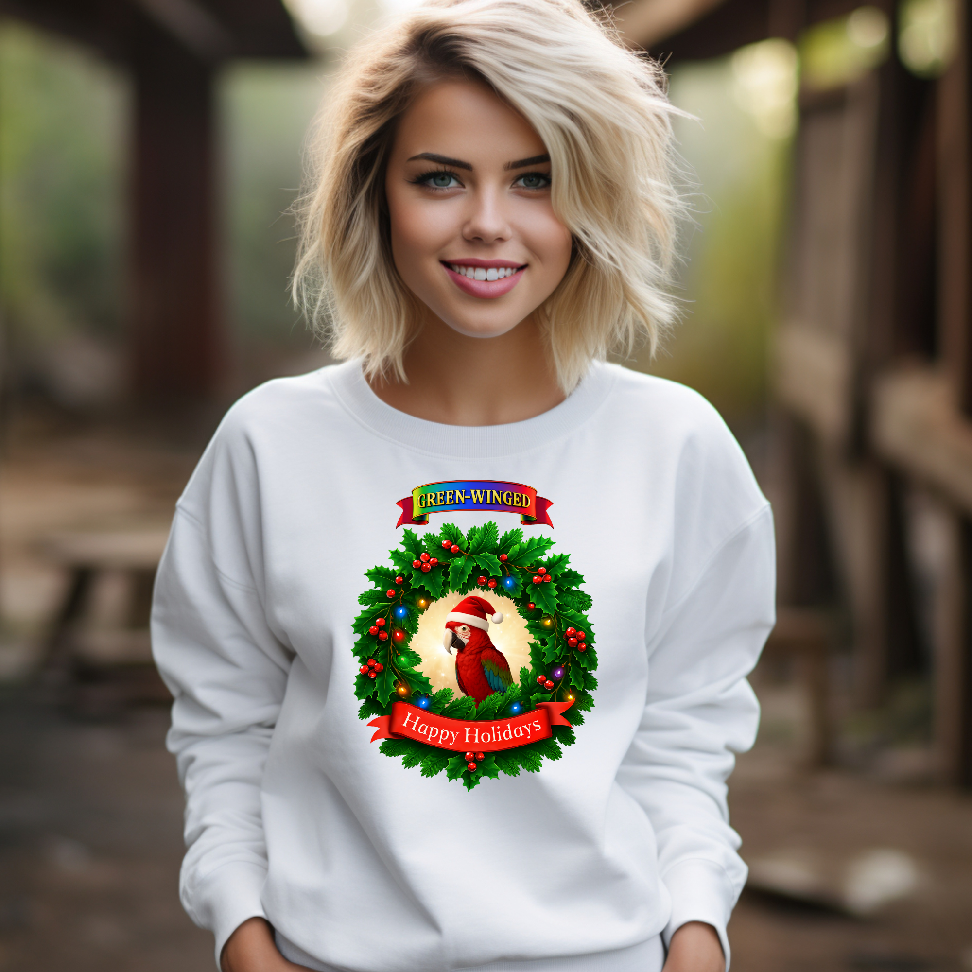 Happy Holidays Green-Winged Sweatshirt